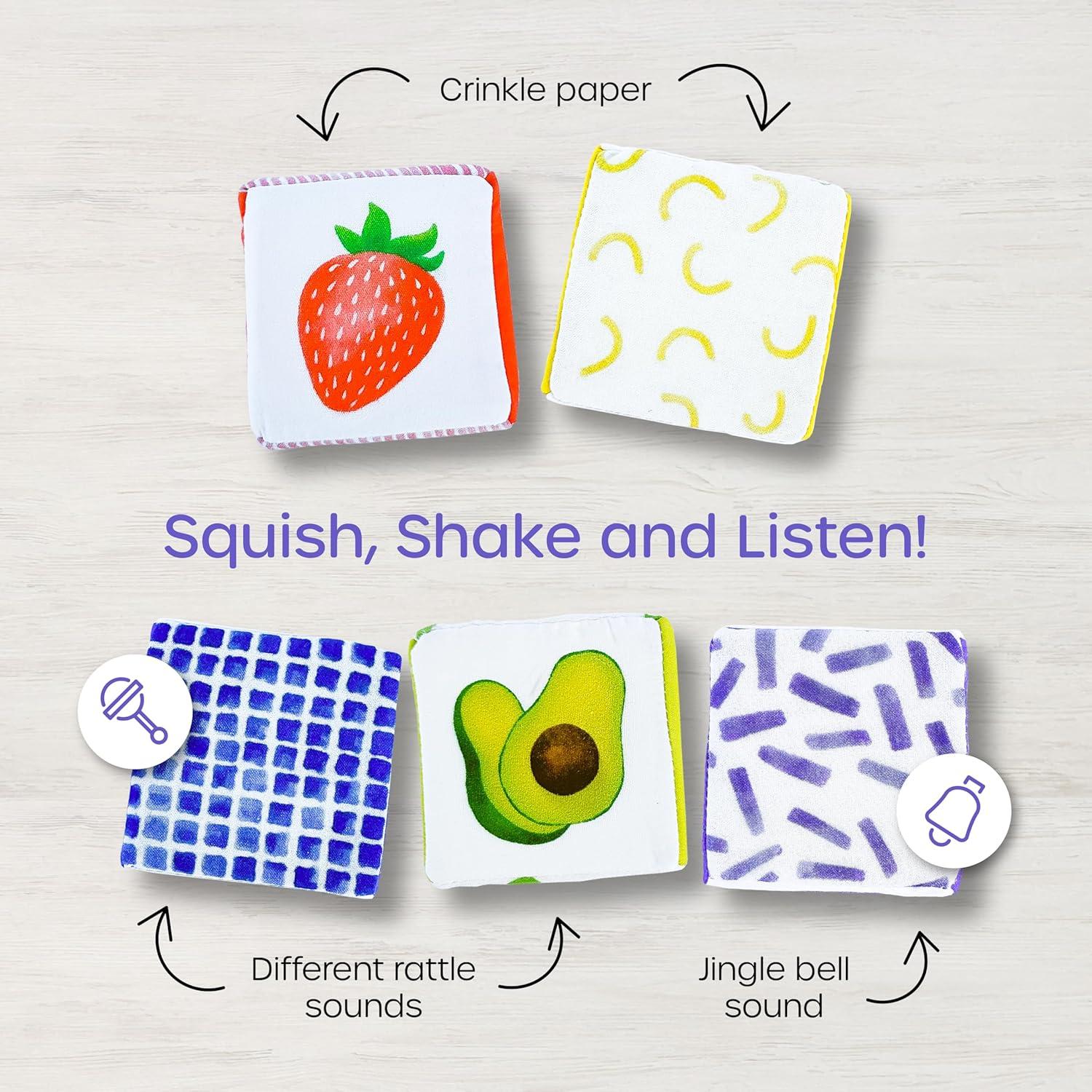 Bloques Suaves de Bebé Quiggly Rainbow - 8 Bloques Sensoriales 100% Algodón