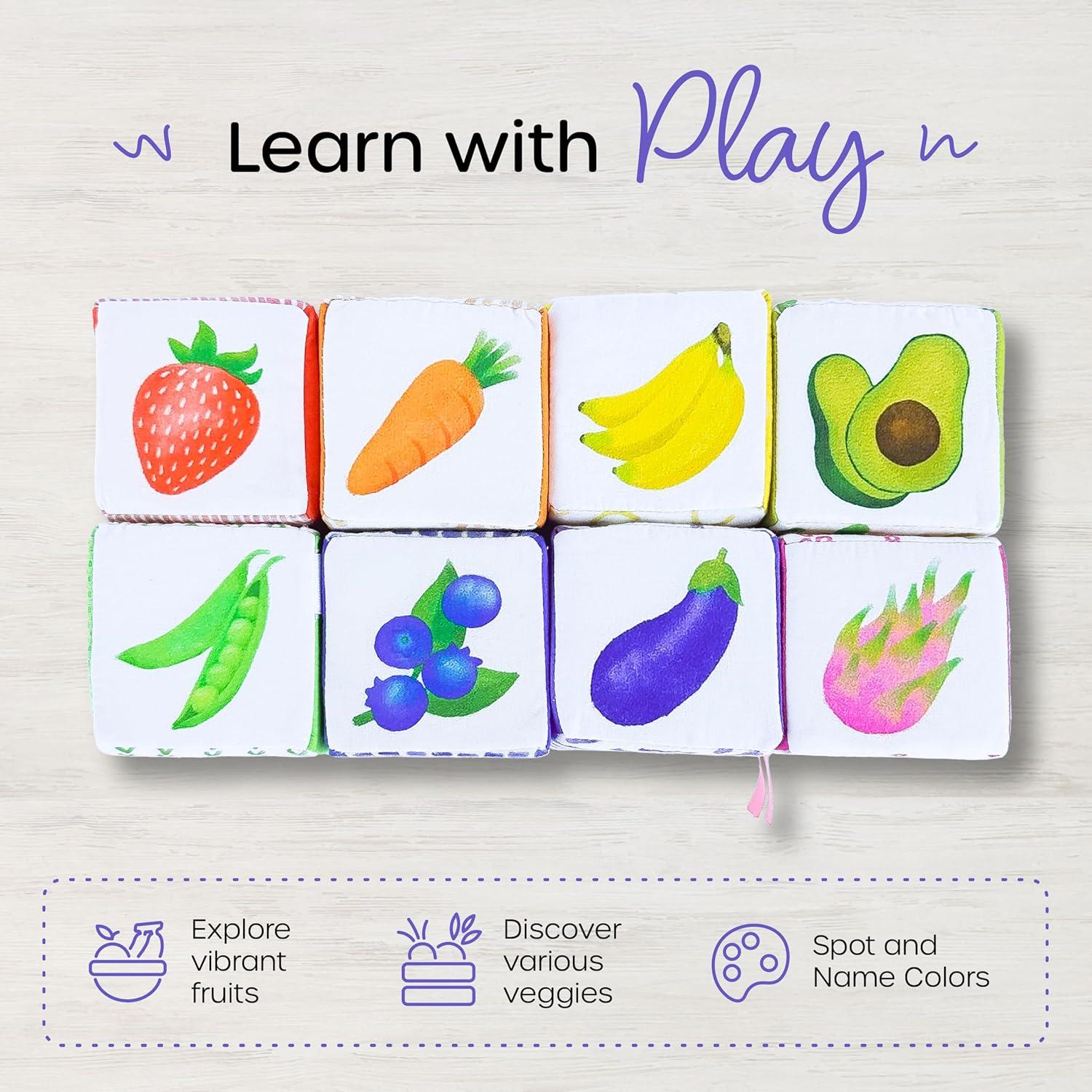 Bloques Suaves de Bebé Quiggly Rainbow - 8 Bloques Sensoriales 100% Algodón