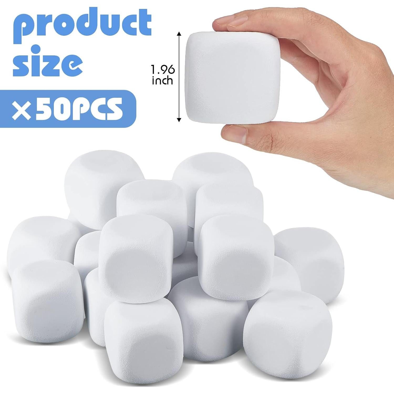 50 Dados Blancos de Espuma EVA Deekin 5 cm para Manualidades