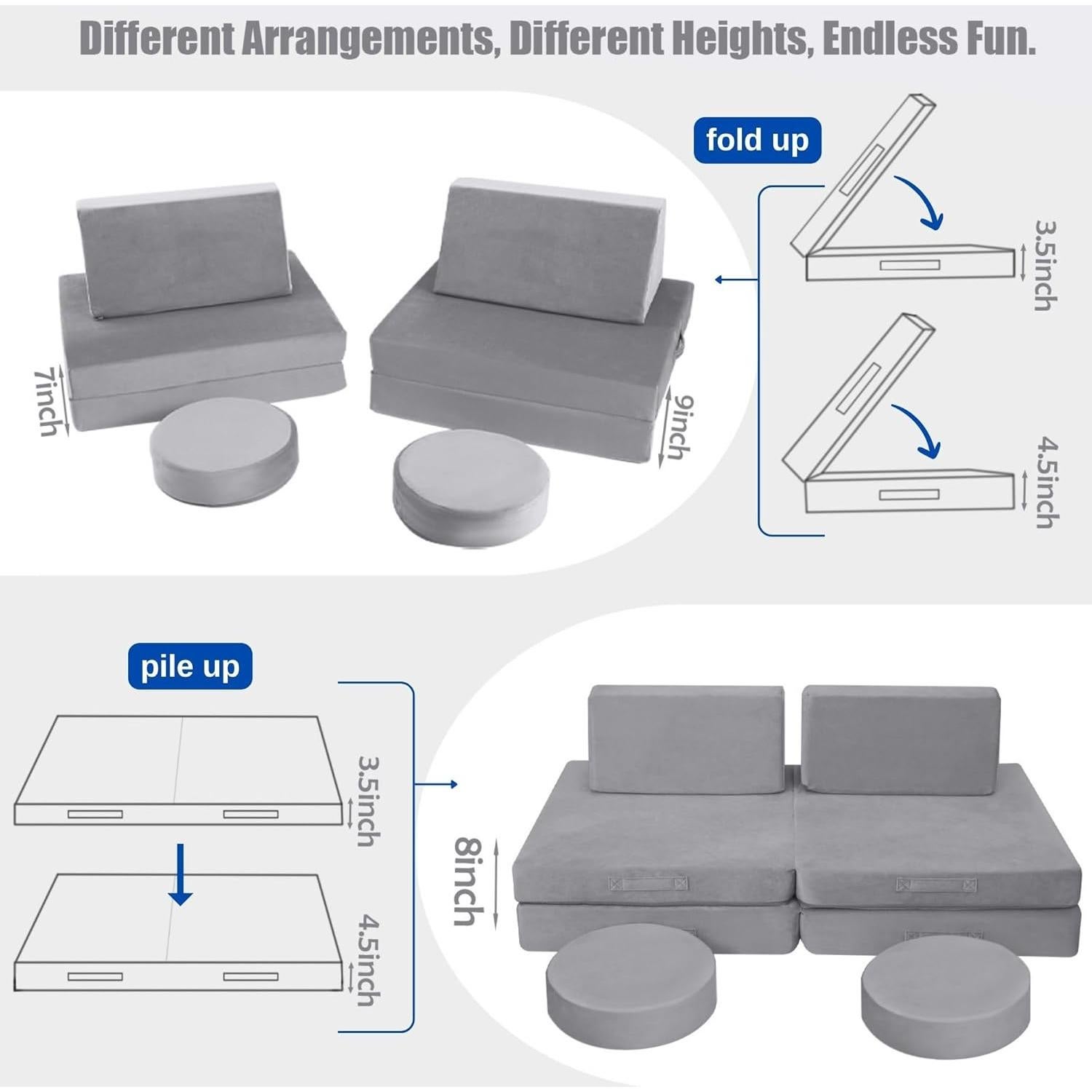 Sofá Modular para Niños MeMoreCool 8 Piezas Gris
