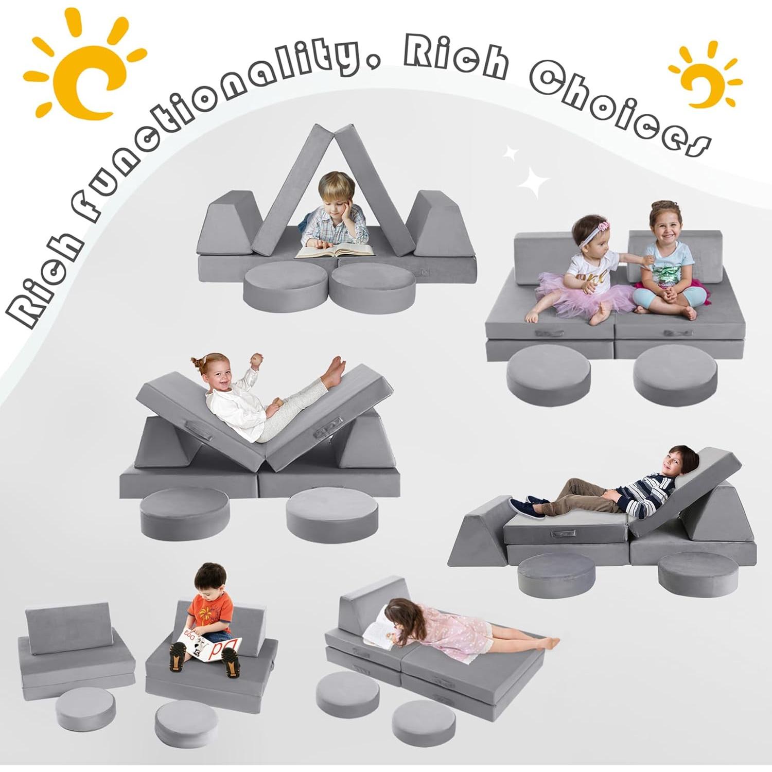 Sofá Modular para Niños MeMoreCool 8 Piezas Gris