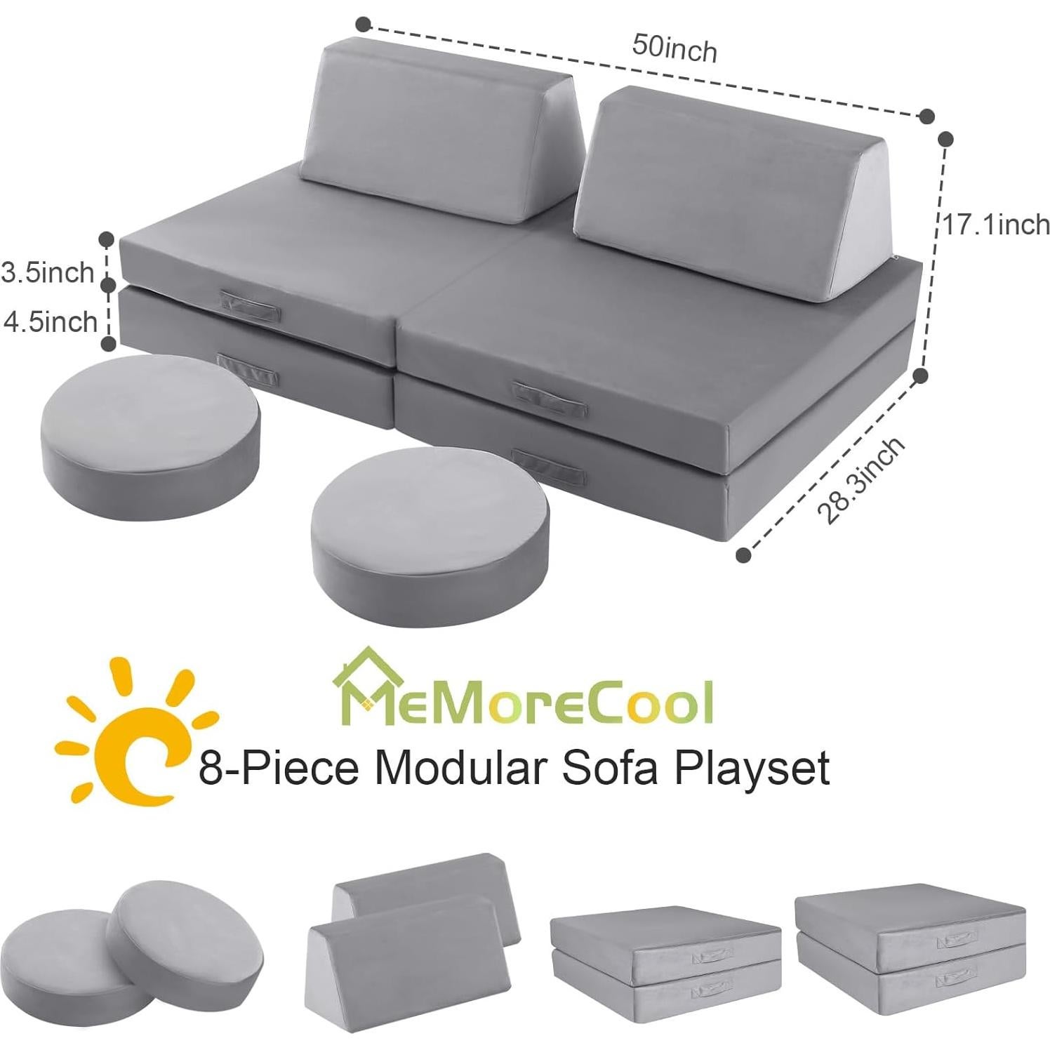Sofá Modular para Niños MeMoreCool 8 Piezas Gris