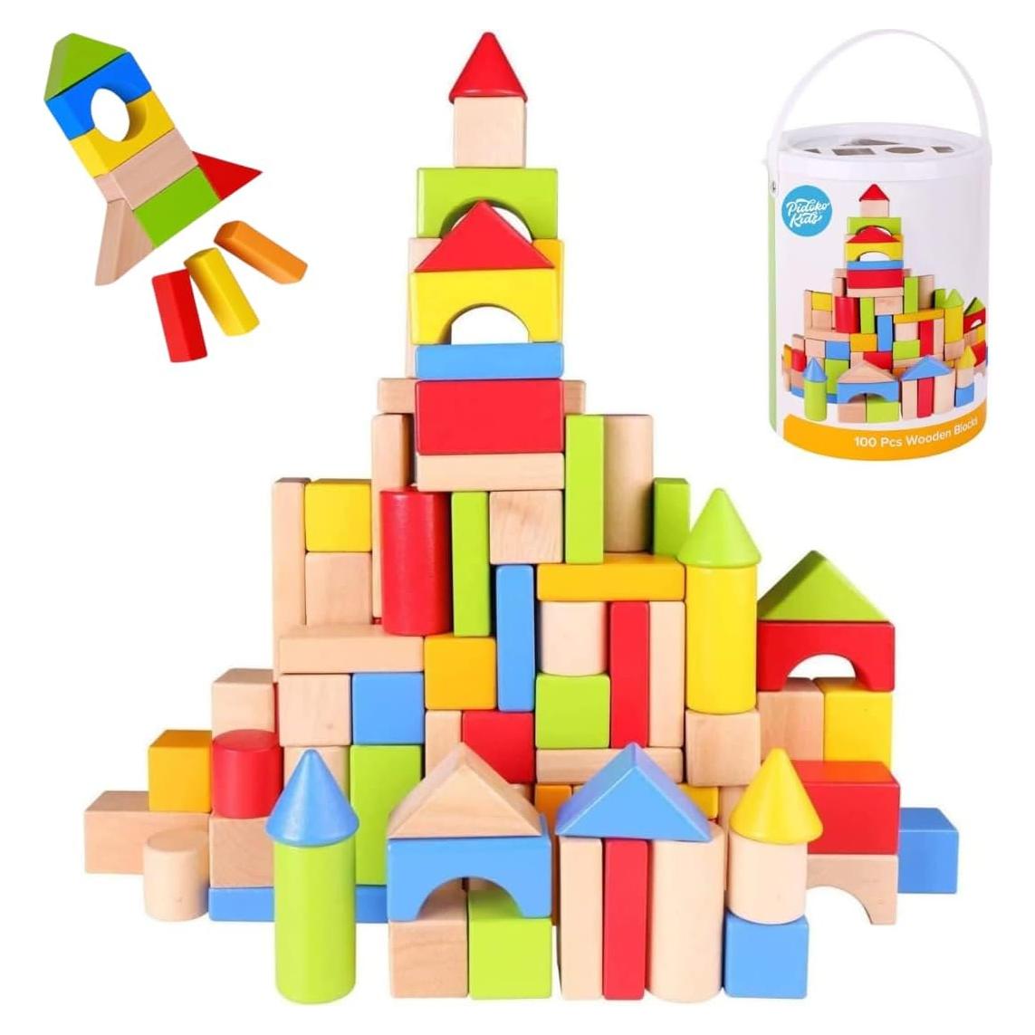 Bloques de Construcción de Madera Pidoko Kids 100 Pcs