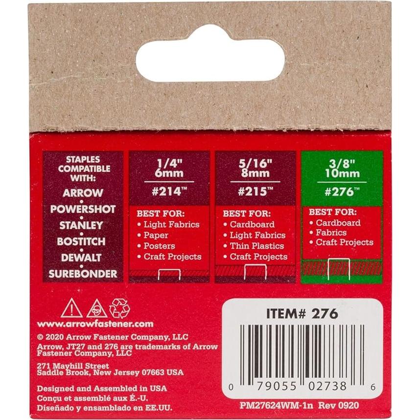 Grapas delgadas Arrow 276 JT21 10 mm para grapadoras - 1000 unidades