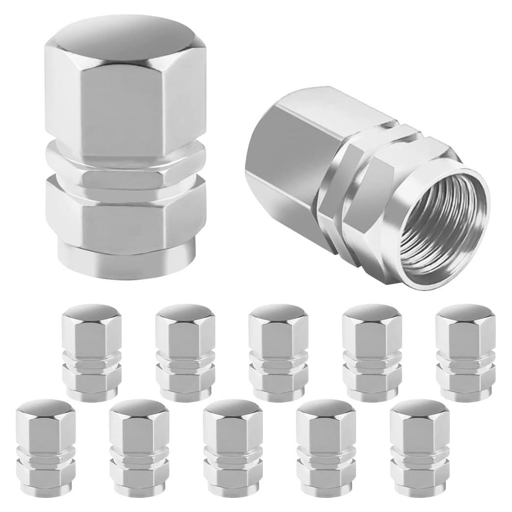 Tapa de Válvula de Neumático AUCELI, 12 Pcs, Aluminio Hexagonal Plata