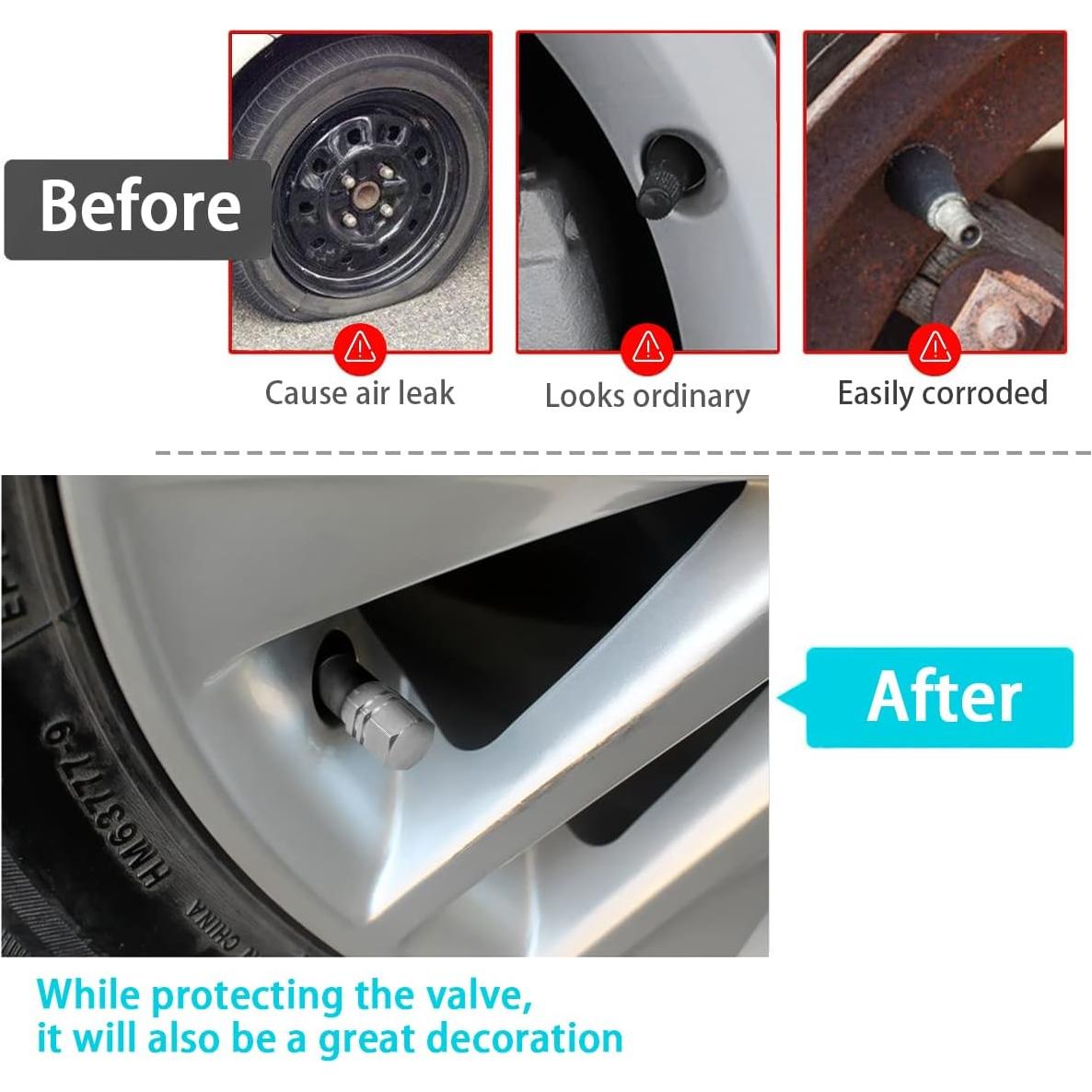 Tapa de Válvula de Neumático AUCELI, 12 Pcs, Aluminio Hexagonal Plata