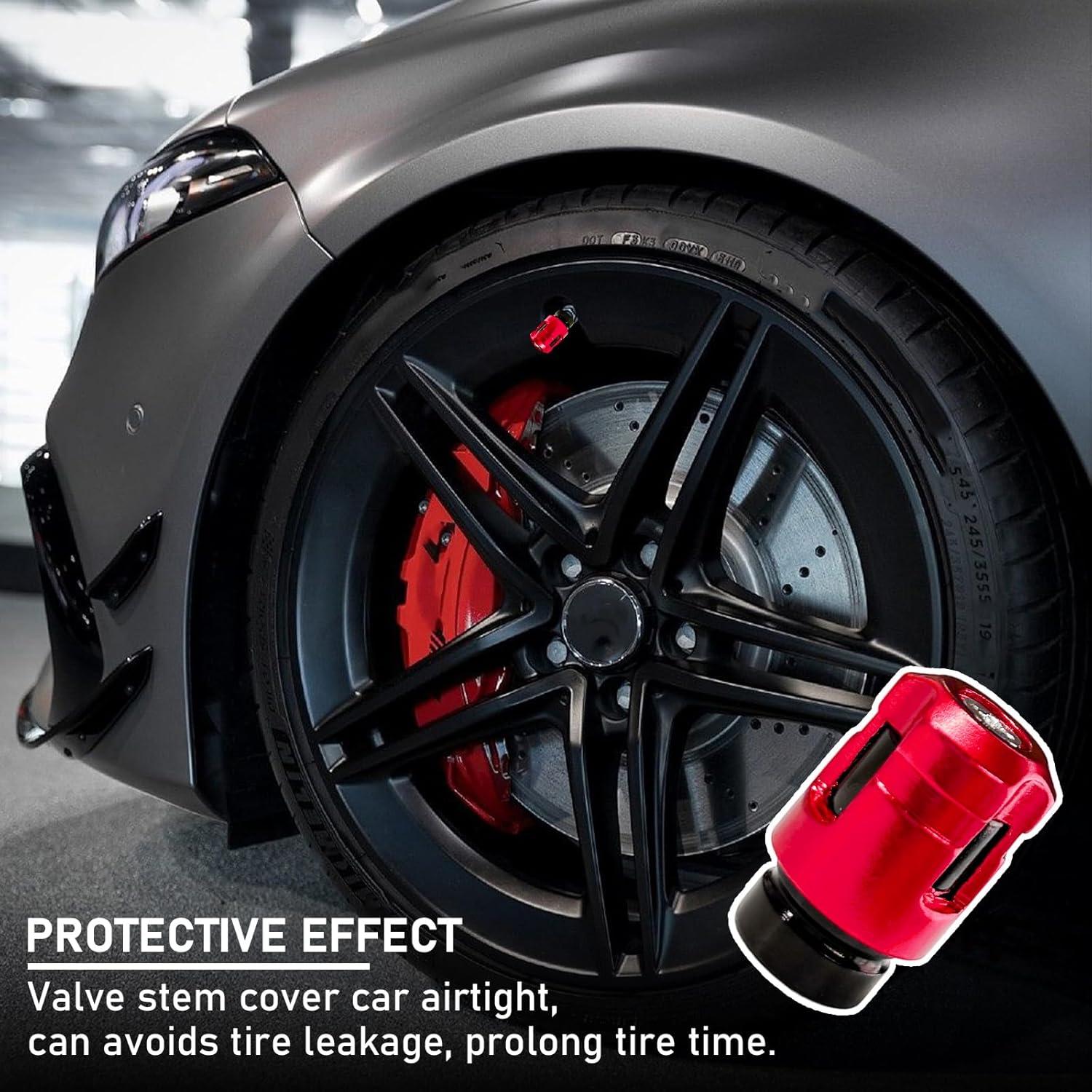 4 Tapones de Válvula de Neumático Yourkar Aluminio Rojo