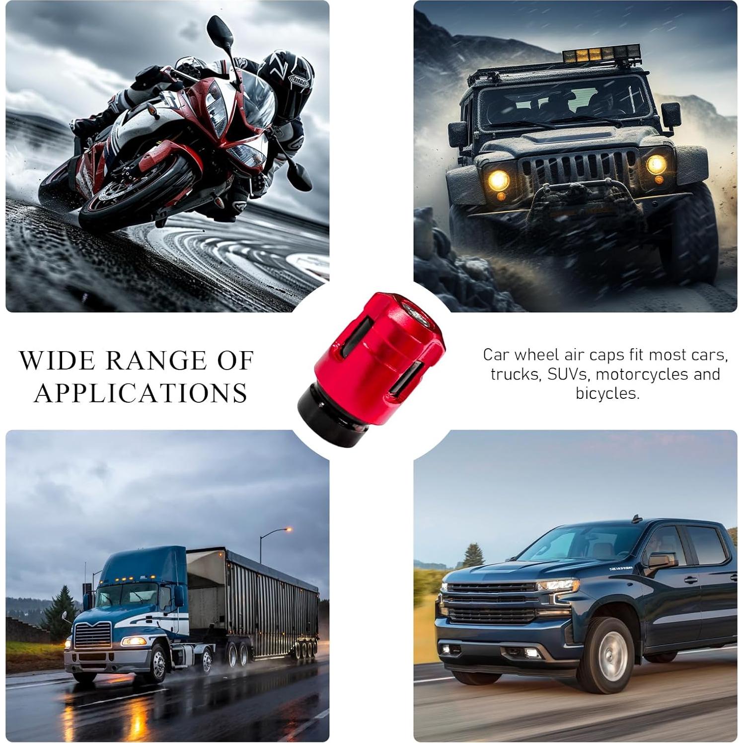 4 Tapones de Válvula de Neumático Yourkar Aluminio Rojo