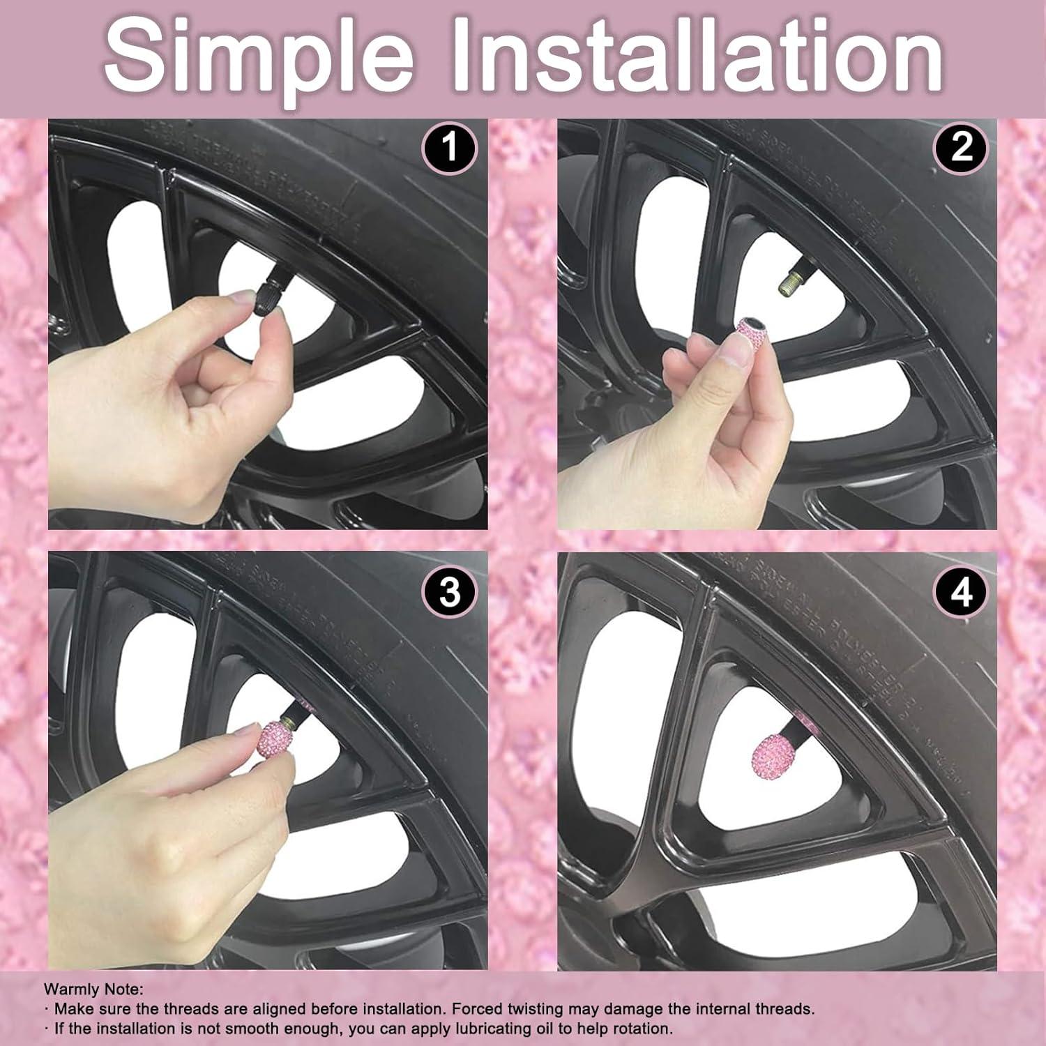 Tapas de Válvula de Neumático Snsnlent Rosa Brillante 4 Pcs