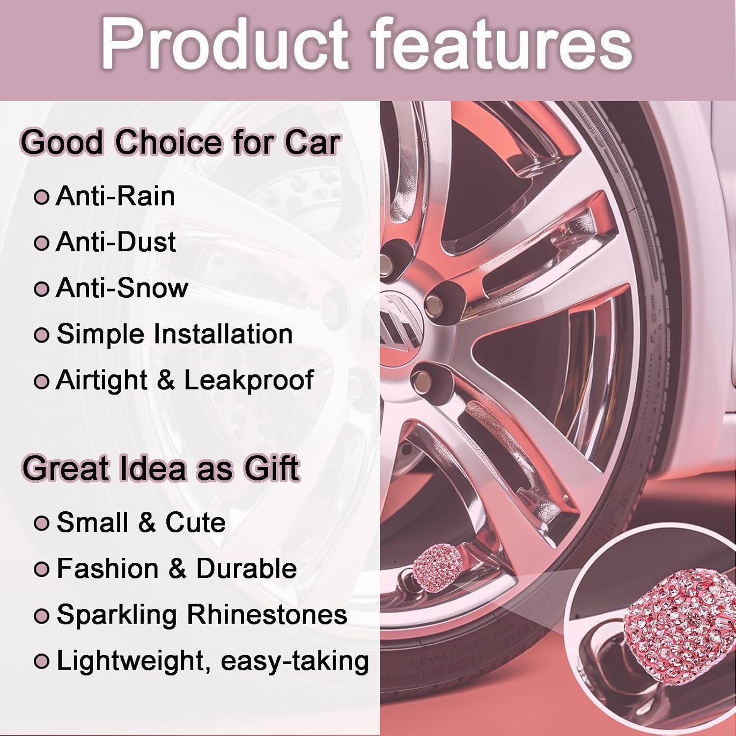 Tapas de Válvula de Neumático Snsnlent Rosa Brillante 4 Pcs