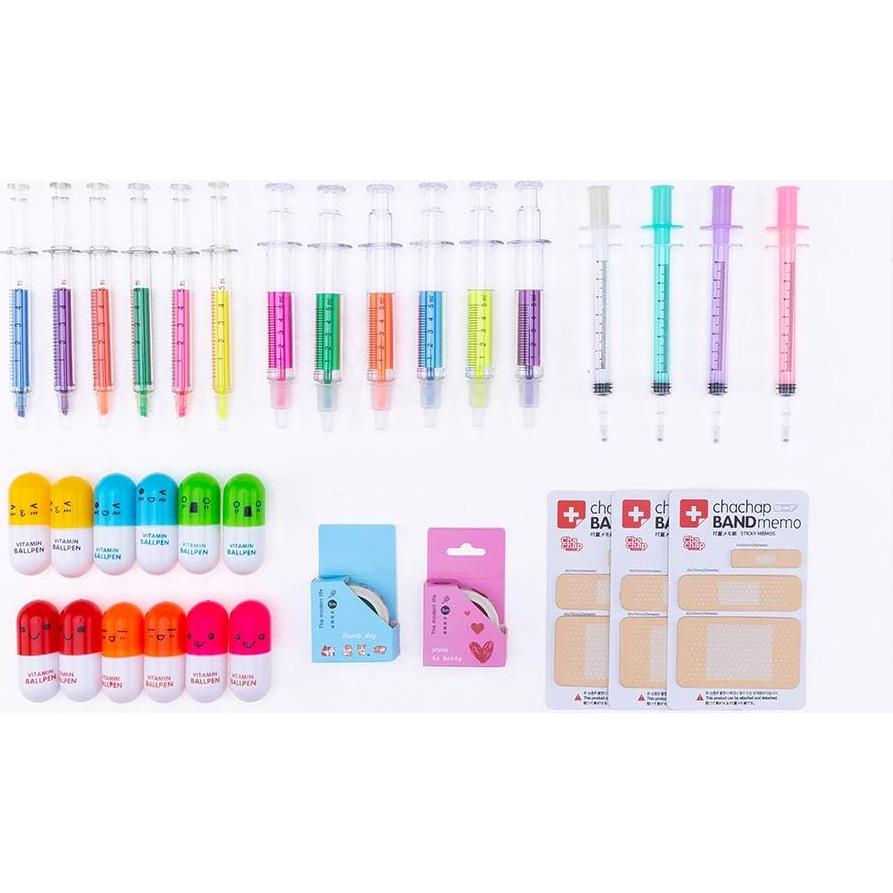 Conjunto Escolar 34 Pcs ChaChap: Marcadores Jeringa y Bolígrafos