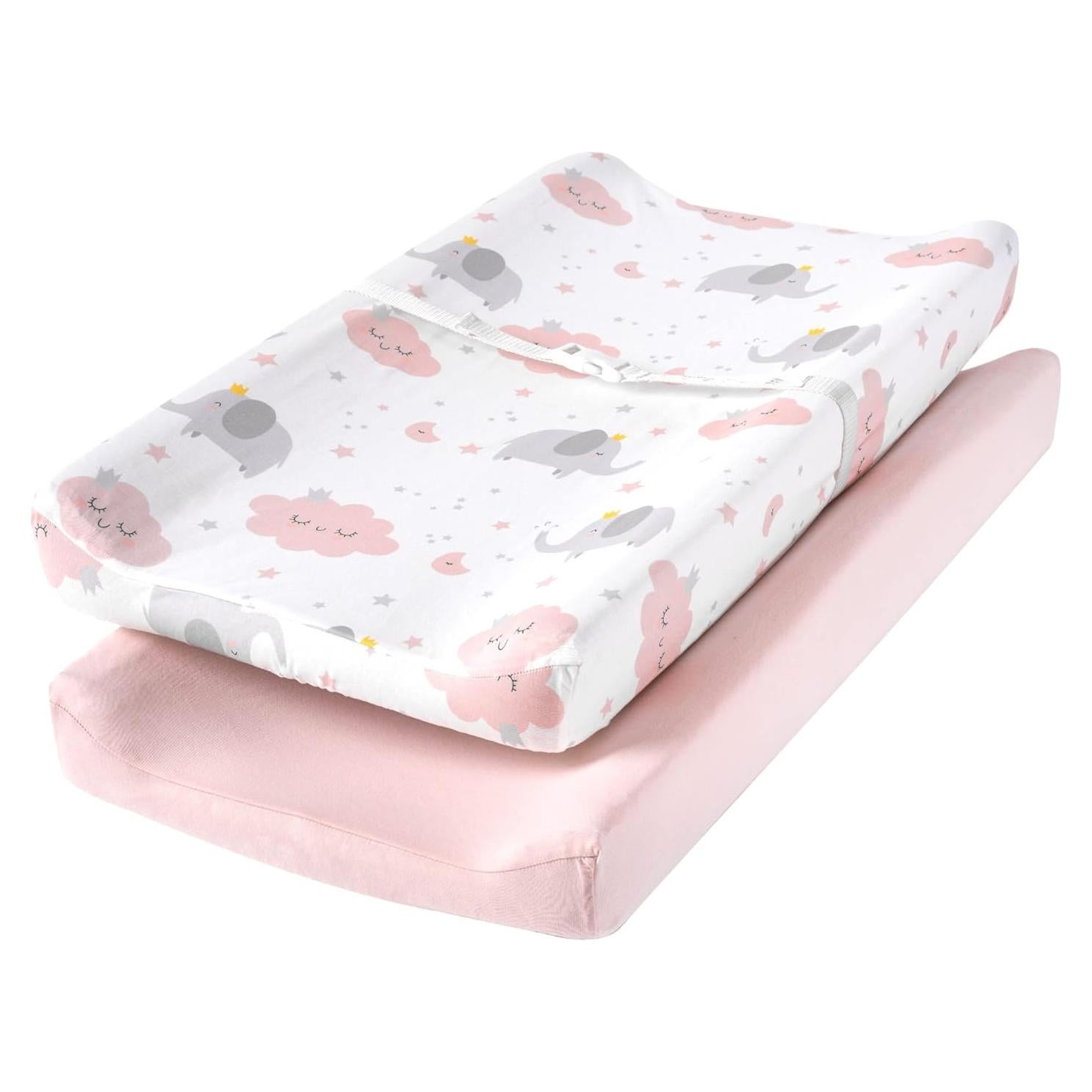 Juego de Fundas para Cambiador TILLYOU 2 Piezas Rosa Elefante Nube