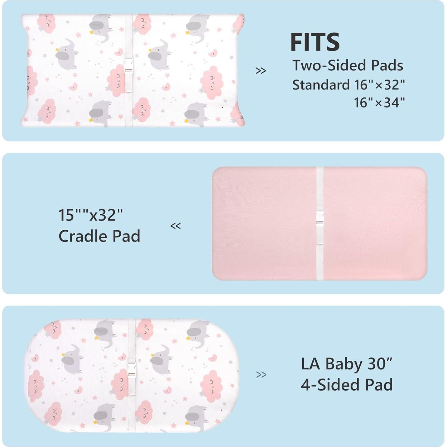 Juego de Fundas para Cambiador TILLYOU 2 Piezas Rosa Elefante Nube