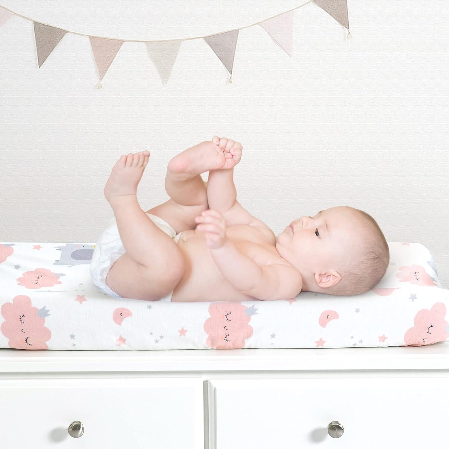 Juego de Fundas para Cambiador TILLYOU 2 Piezas Rosa Elefante Nube