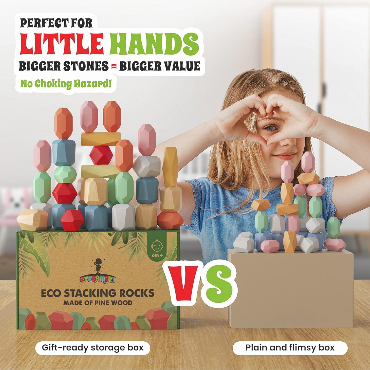 36 Rocas XL de Apilamiento de Madera EVERSMART - Juguetes Montessori