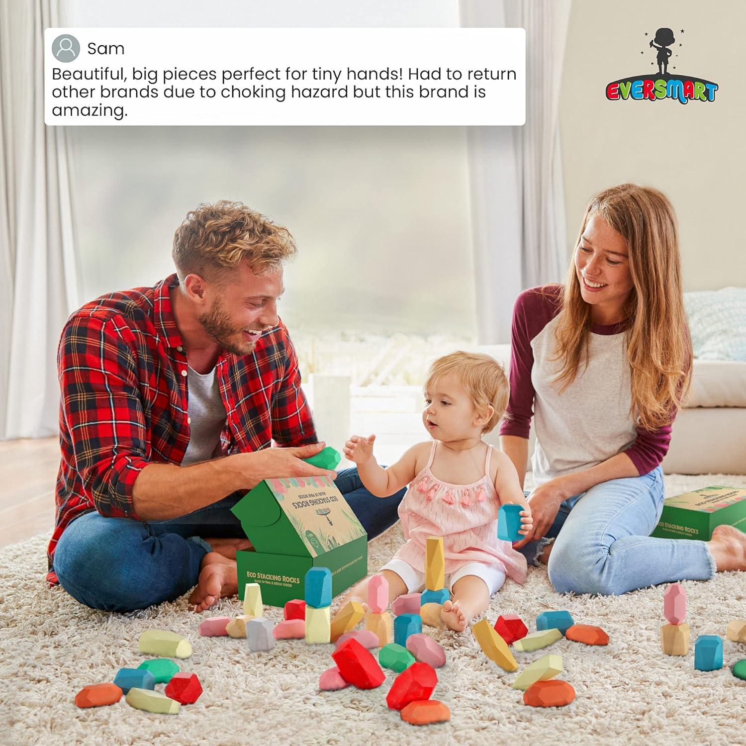 36 Rocas XL de Apilamiento de Madera EVERSMART - Juguetes Montessori