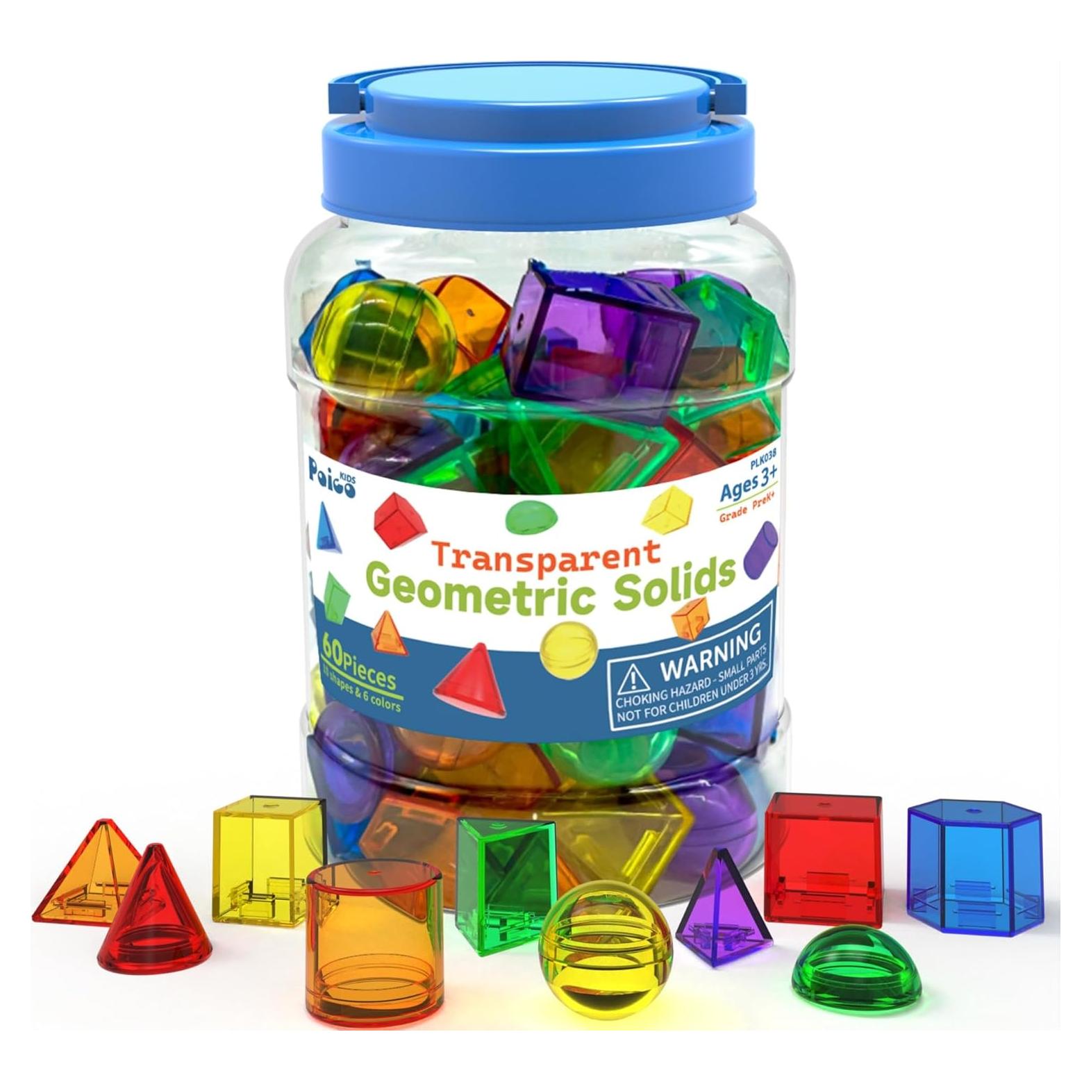 60 Piezas Sólidos Geométricos 3D para Niños - Juguete Educativo