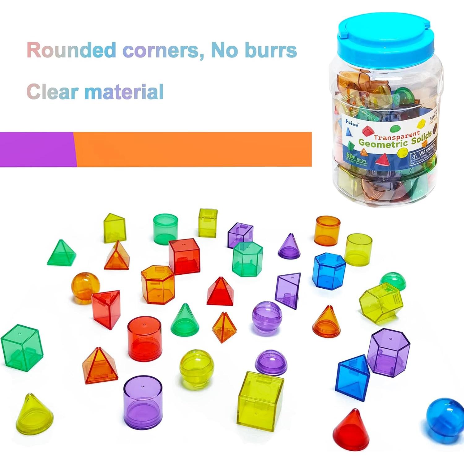 60 Piezas Sólidos Geométricos 3D para Niños - Juguete Educativo