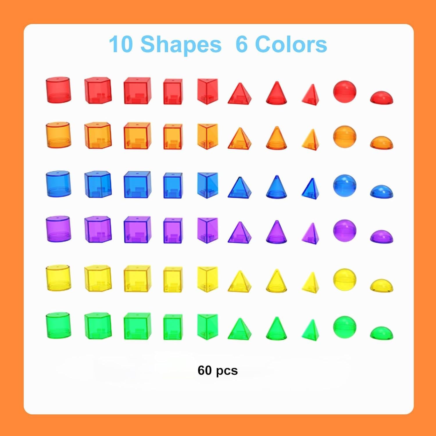 60 Piezas Sólidos Geométricos 3D para Niños - Juguete Educativo