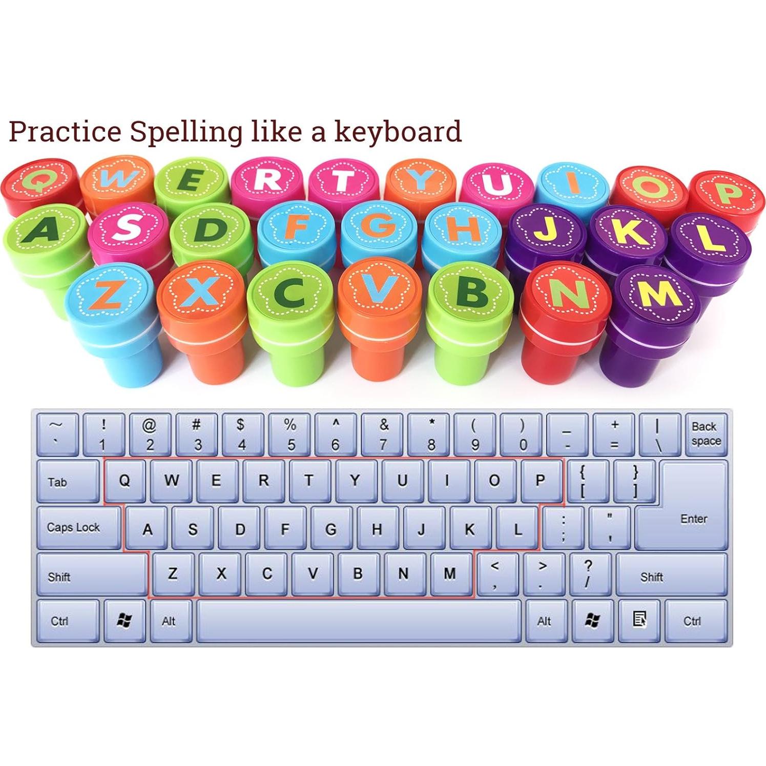 Sellos de Alfabeto Autoinkables Alled - 26 Piezas Lavables