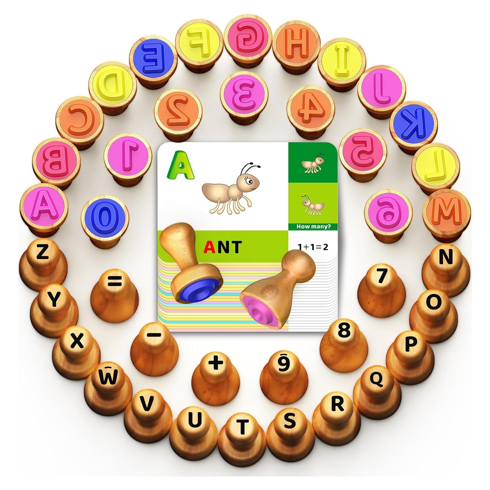 Sellos de Alfabeto y Números de Madera Flycoost - Juguete Educativo