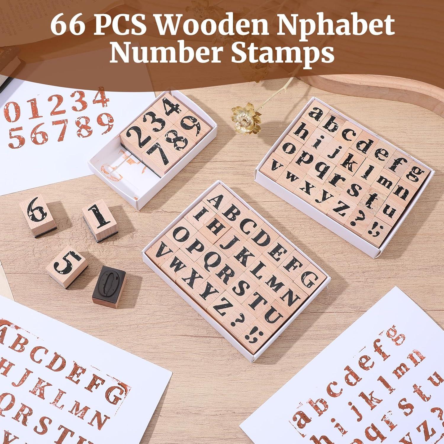 66 Sellos de Alfabeto y Números de Madera Mekueeex