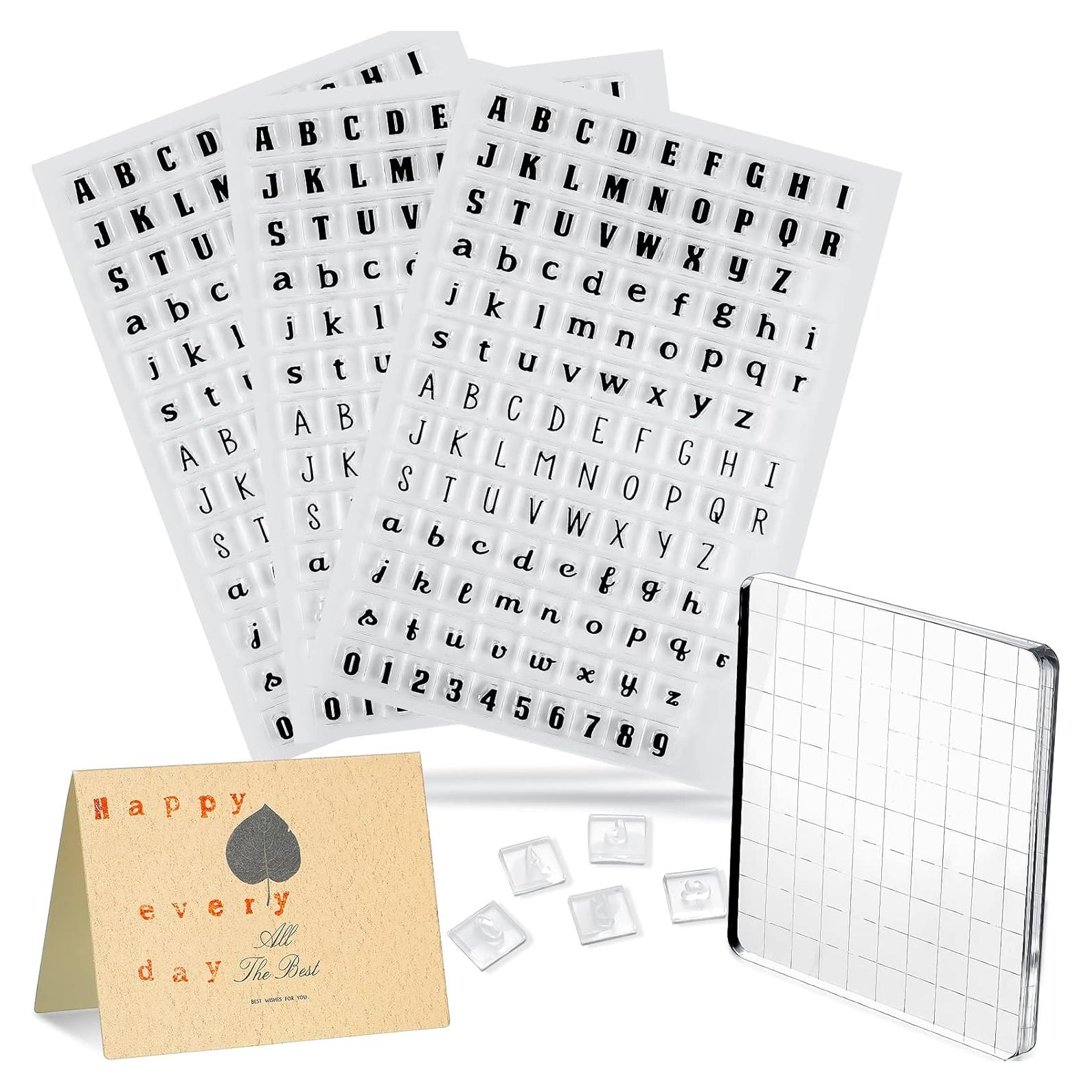 Juego de Sellos de Alfabeto Spakon 4 Pcs con Bloque Acrílico