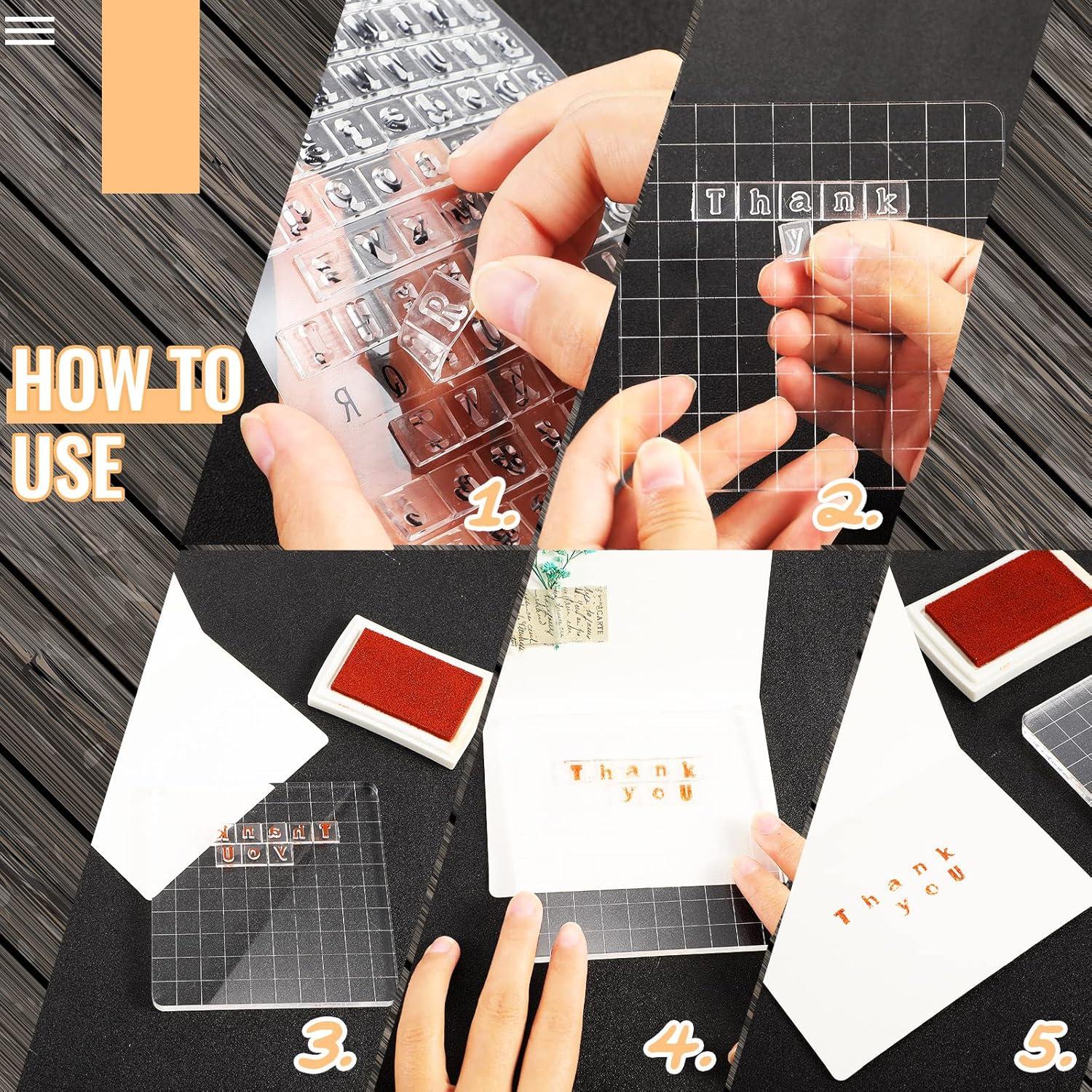 Juego de Sellos de Alfabeto Spakon 4 Pcs con Bloque Acrílico