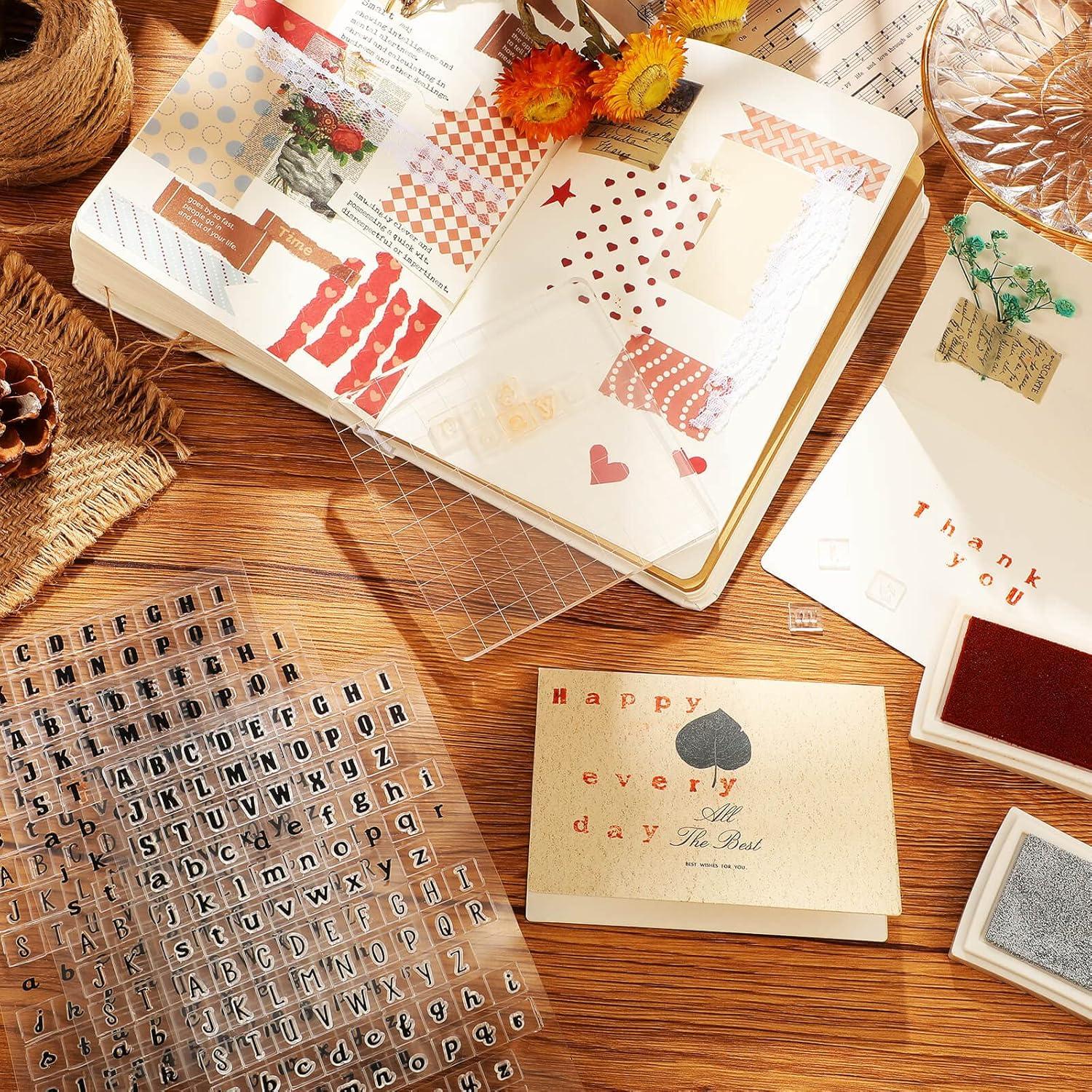 Juego de Sellos de Alfabeto Spakon 4 Pcs con Bloque Acrílico