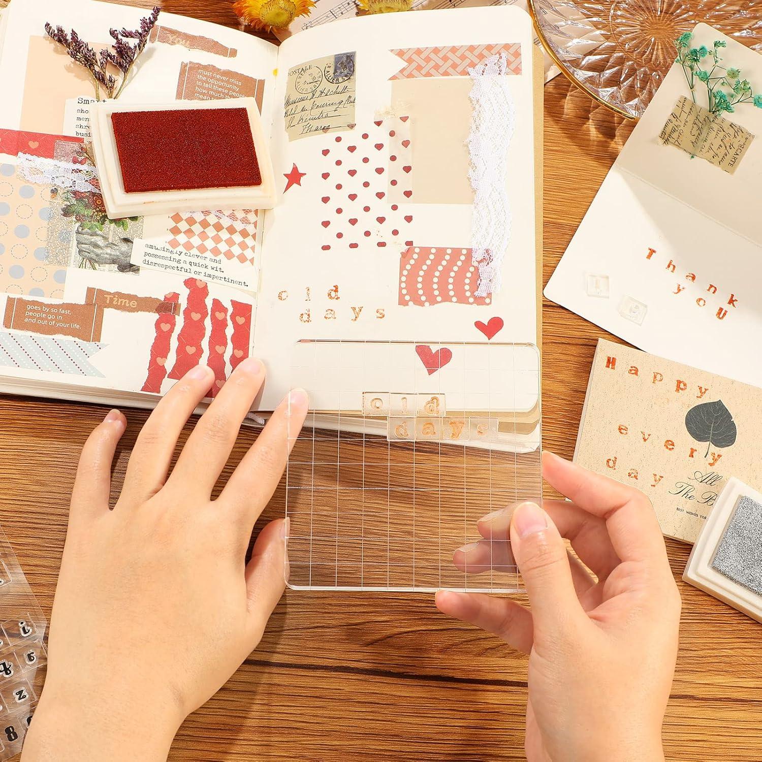 Juego de Sellos de Alfabeto Spakon 4 Pcs con Bloque Acrílico