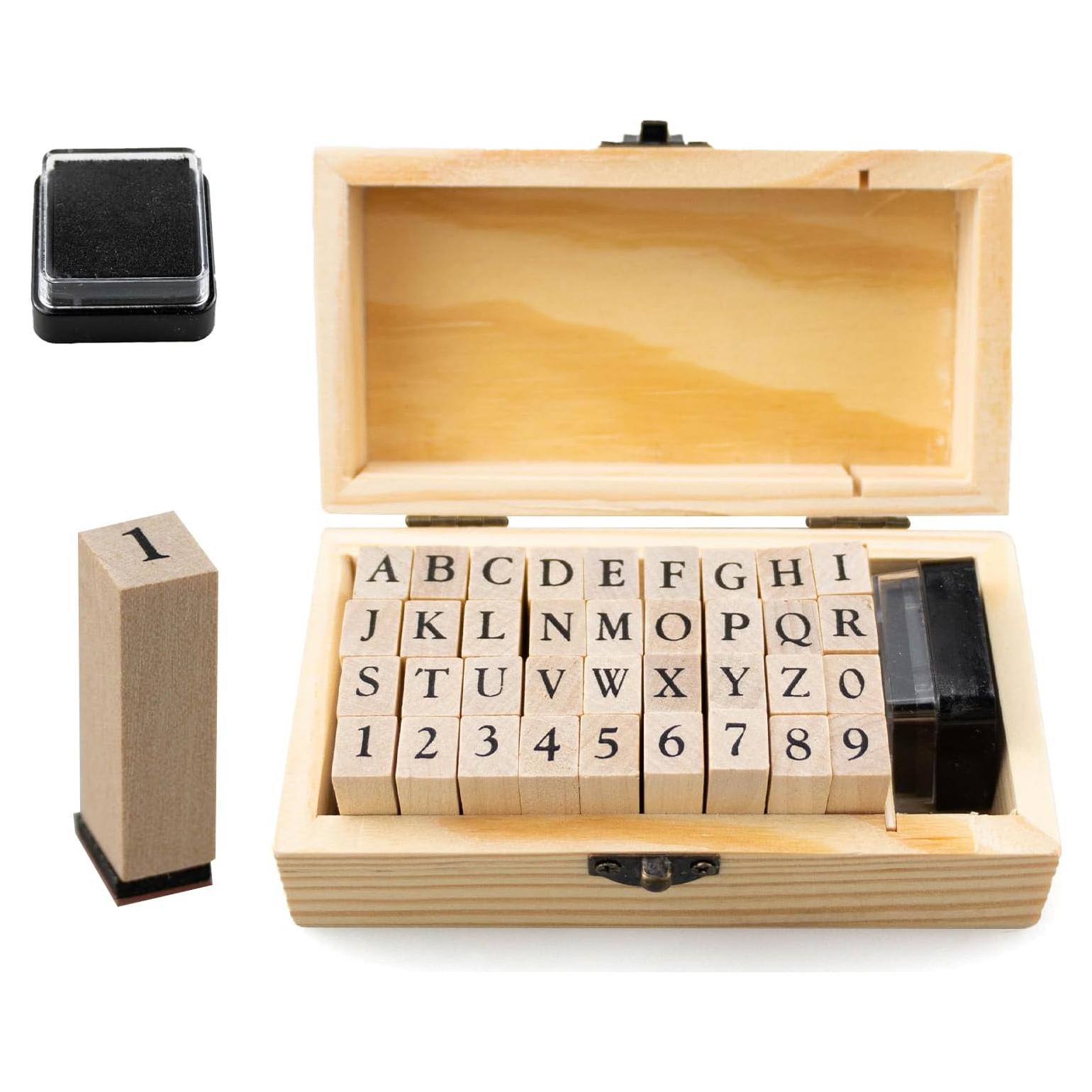 Juego de Sellos de Alfabeto 36 Piezas GUQIANLU con Caja de Madera