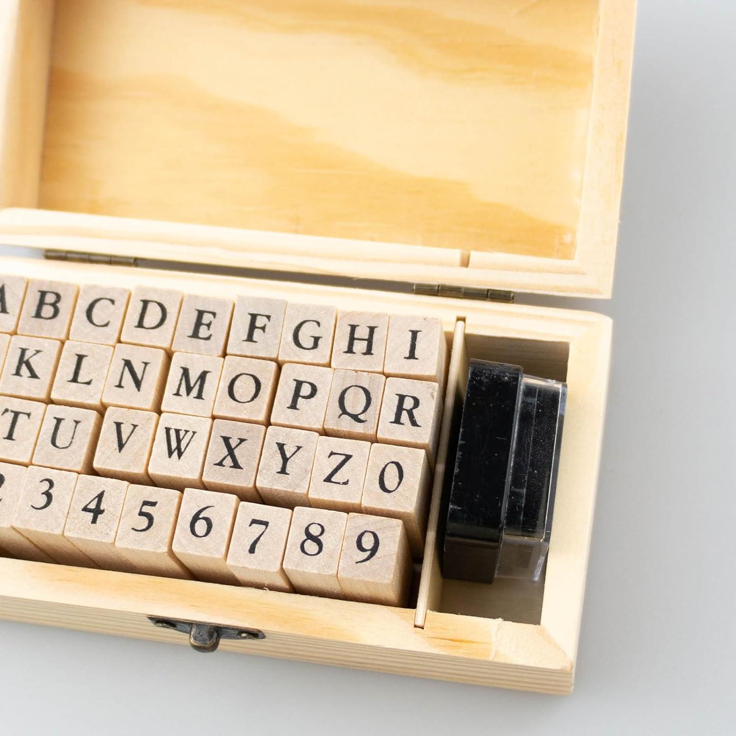 Juego de Sellos de Alfabeto 36 Piezas GUQIANLU con Caja de Madera