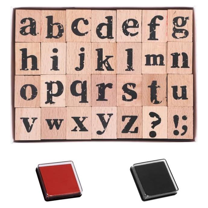 Juego de Sellos de Letras de Madera Jeqqinuz - 28 Piezas