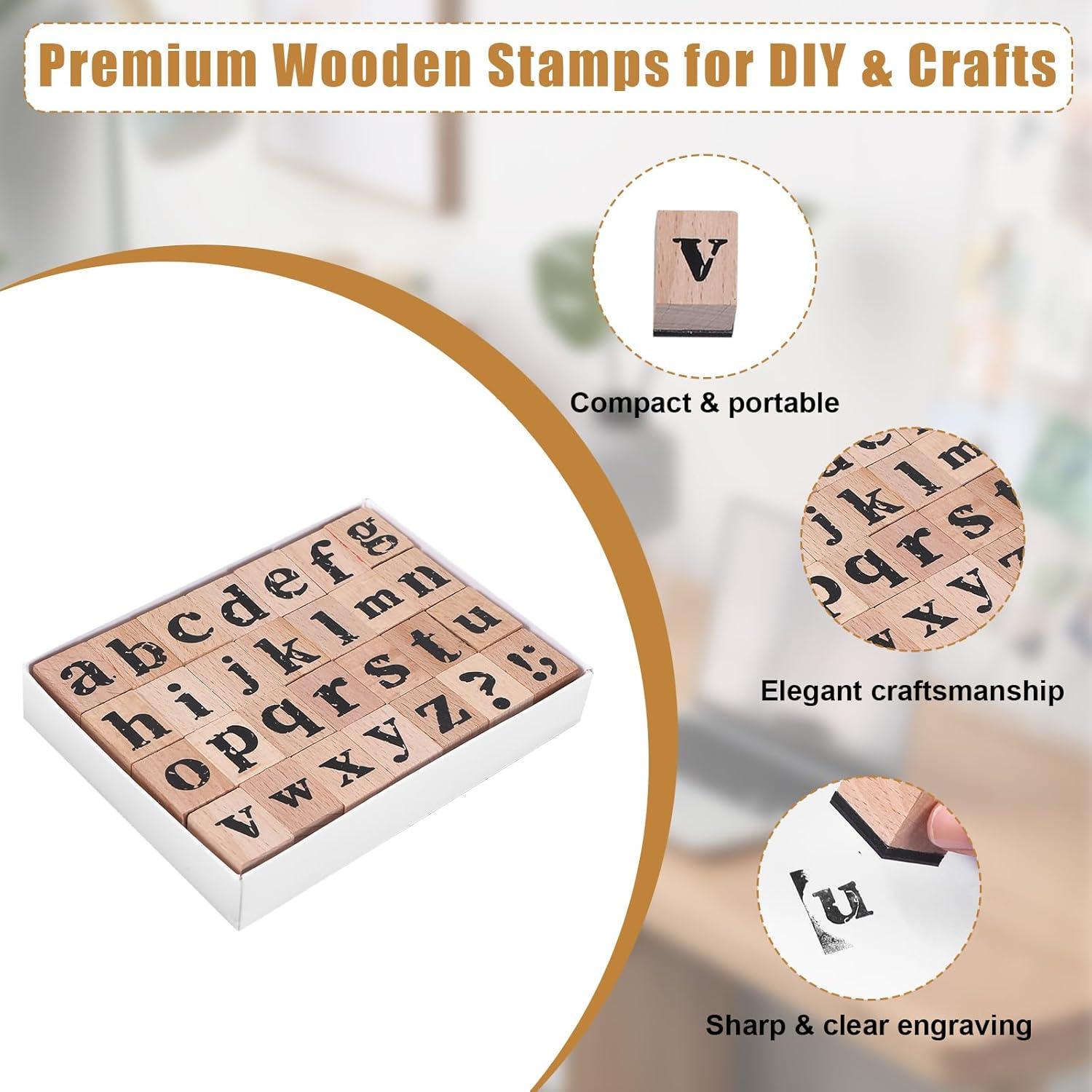 Juego de Sellos de Letras de Madera Jeqqinuz - 28 Piezas