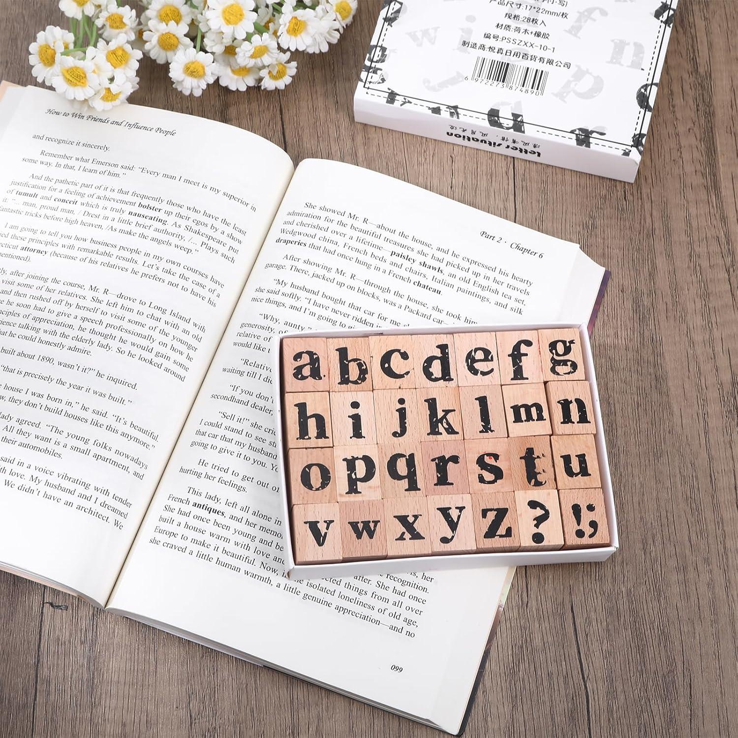 Juego de Sellos de Letras de Madera Jeqqinuz - 28 Piezas