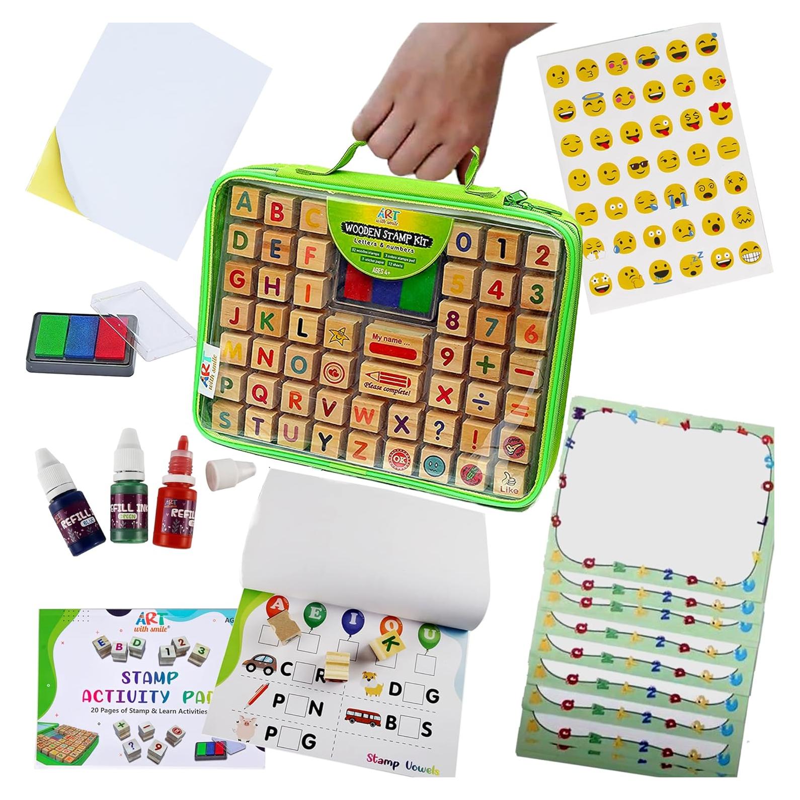 Juego de Sellos de Madera Premium Arte con Sonrisa 72 Piezas