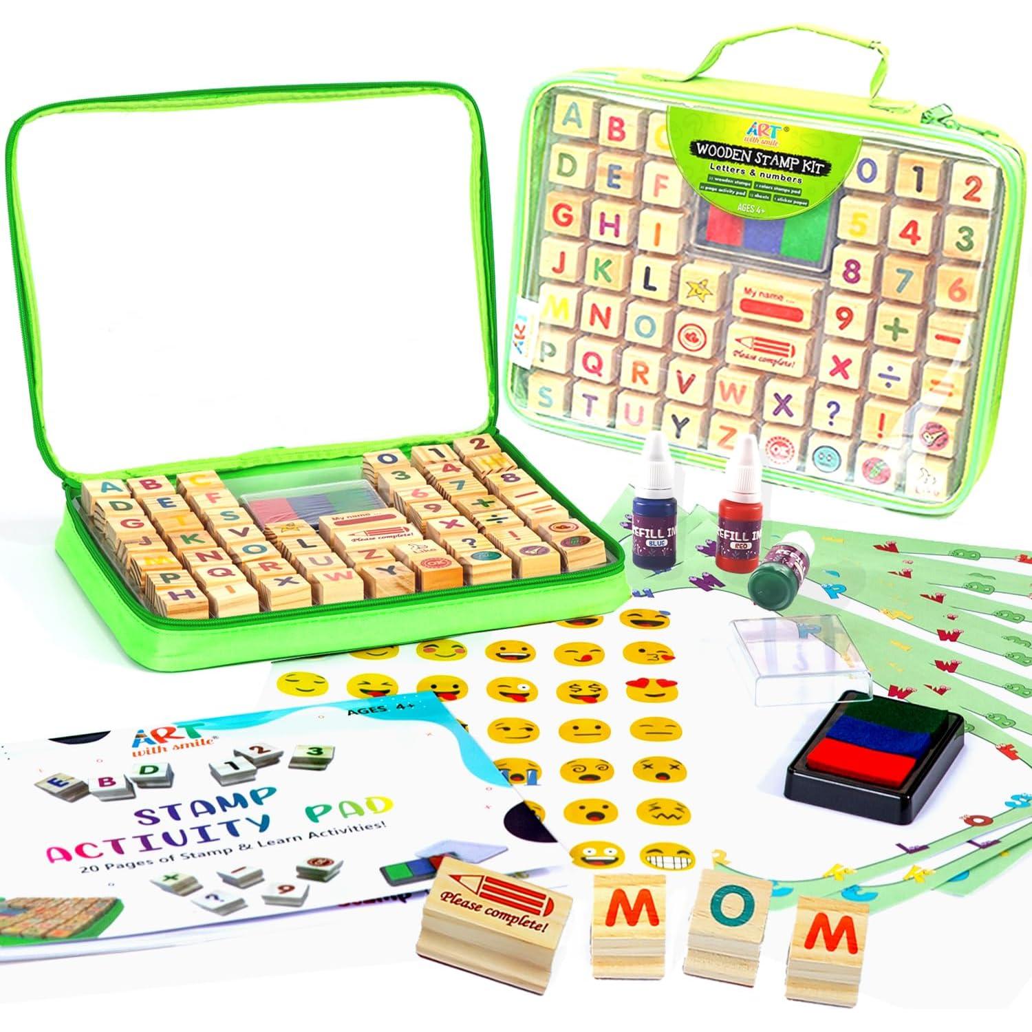 Juego de Sellos de Madera Premium Arte con Sonrisa 72 Piezas