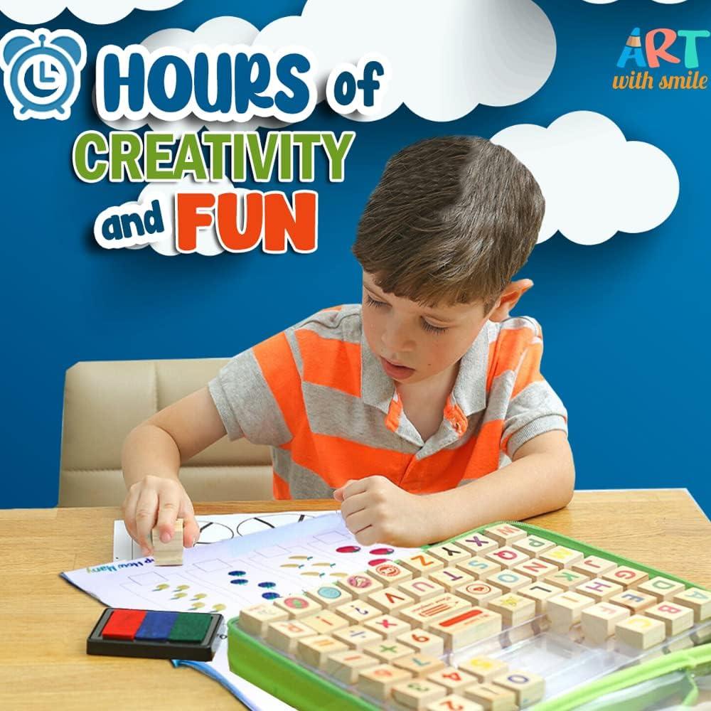 Juego de Sellos de Madera Premium Arte con Sonrisa 72 Piezas