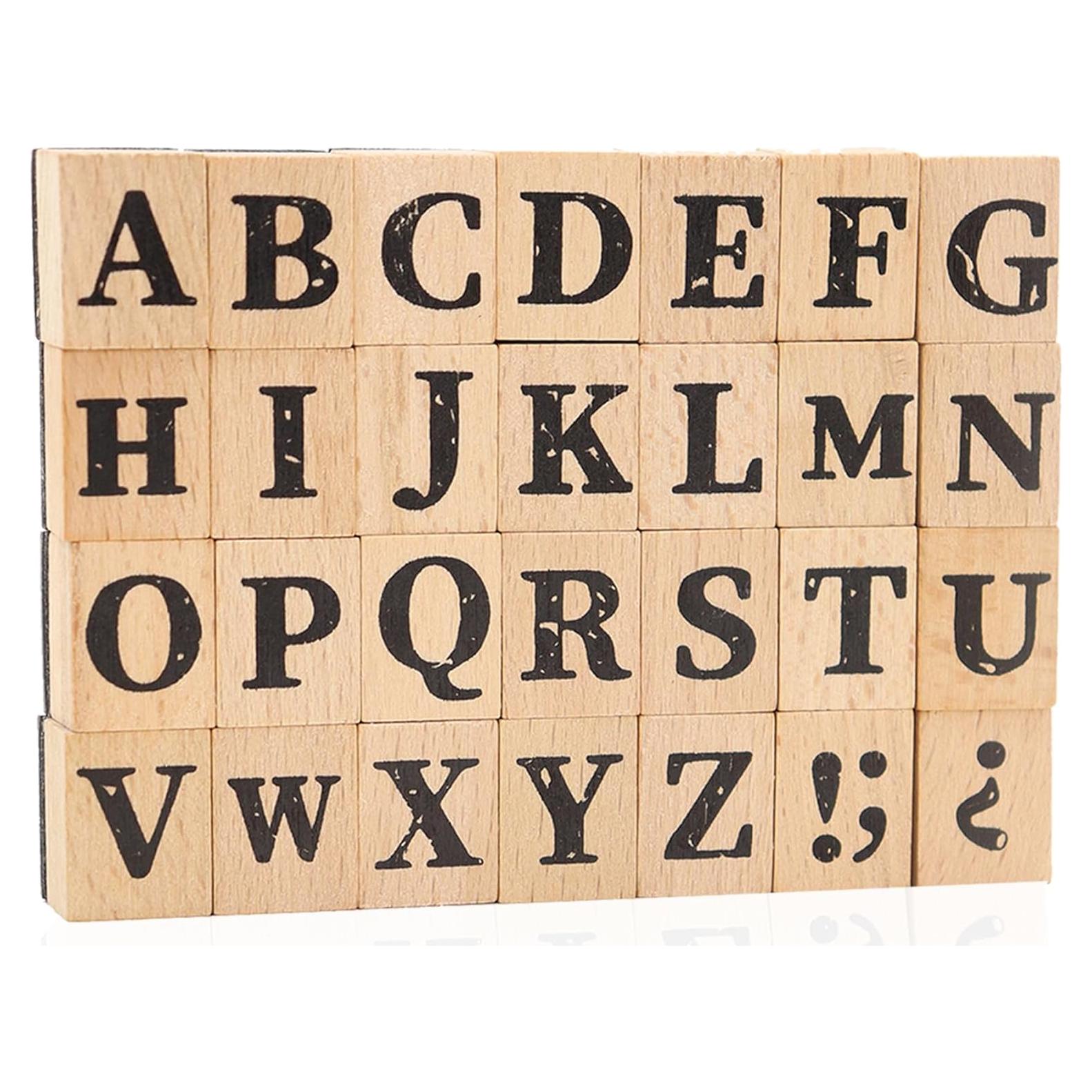 Juego de Sellos de Alfabeto de Madera ORNAROVI 28 Piezas