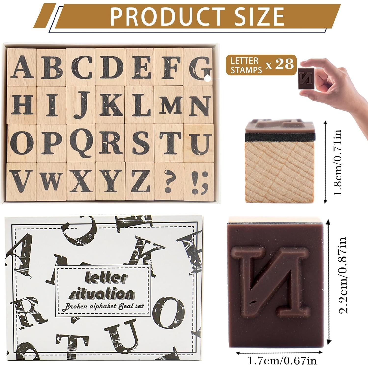 Juego de Sellos de Alfabeto de Madera ORNAROVI 28 Piezas