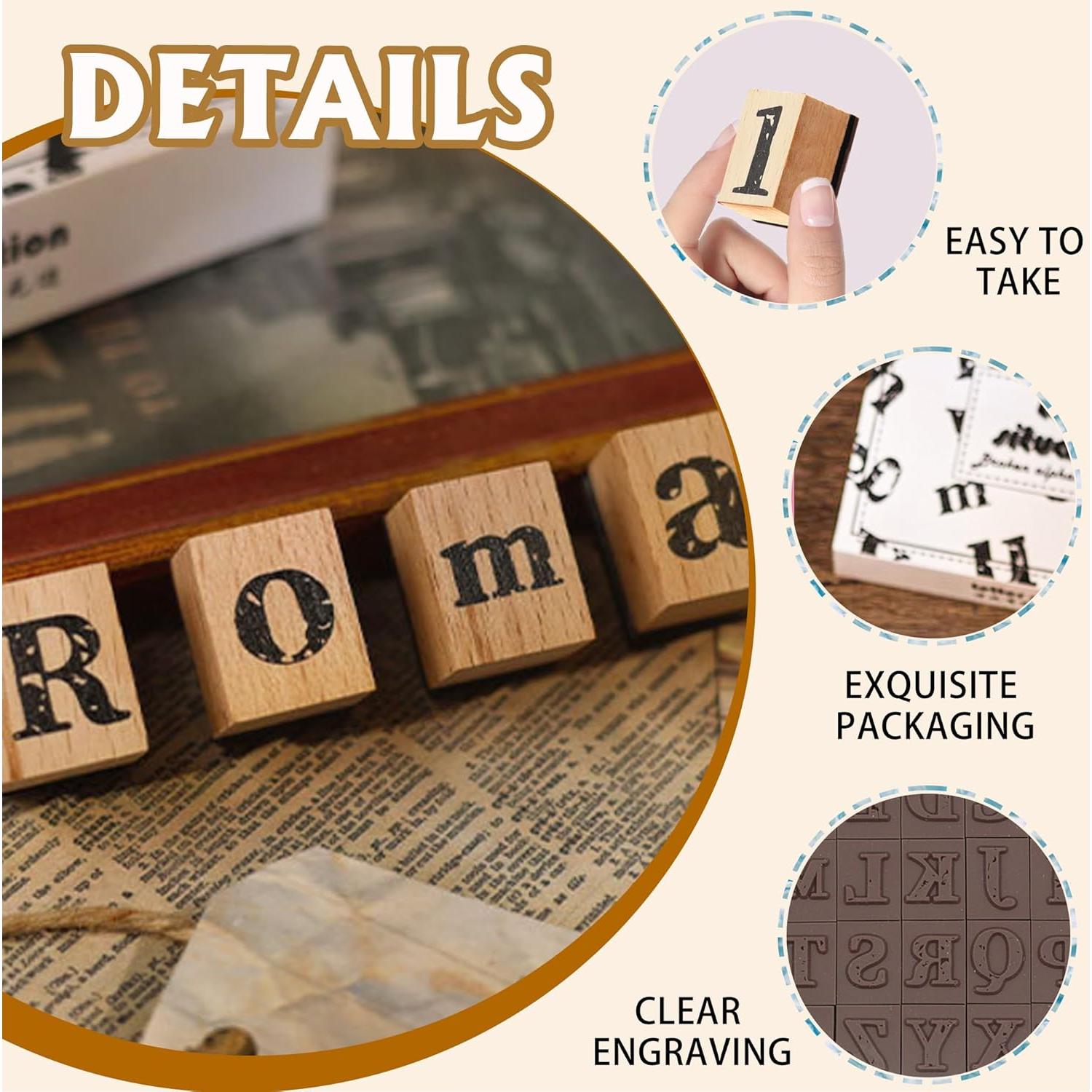 Juego de Sellos de Alfabeto de Madera ORNAROVI 28 Piezas