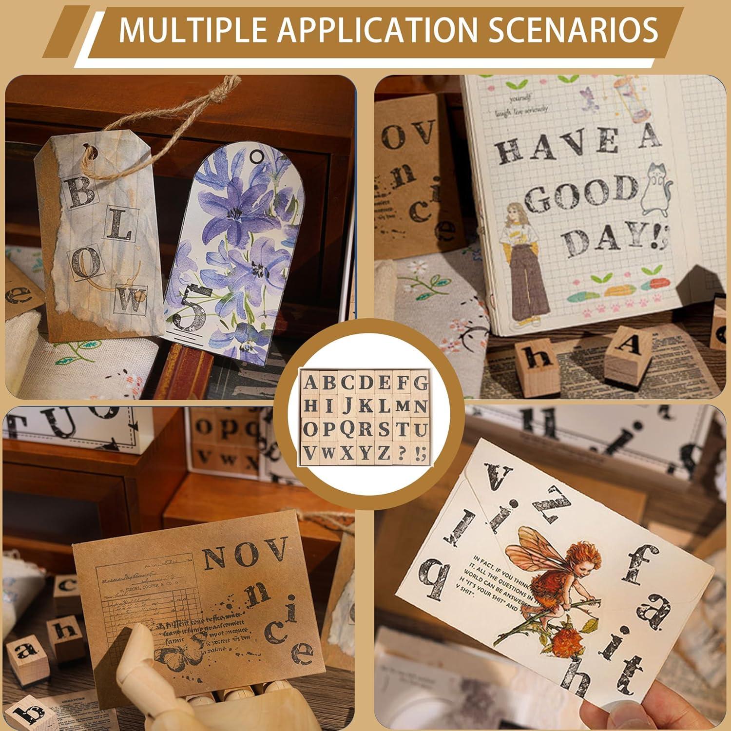 Juego de Sellos de Alfabeto de Madera ORNAROVI 28 Piezas