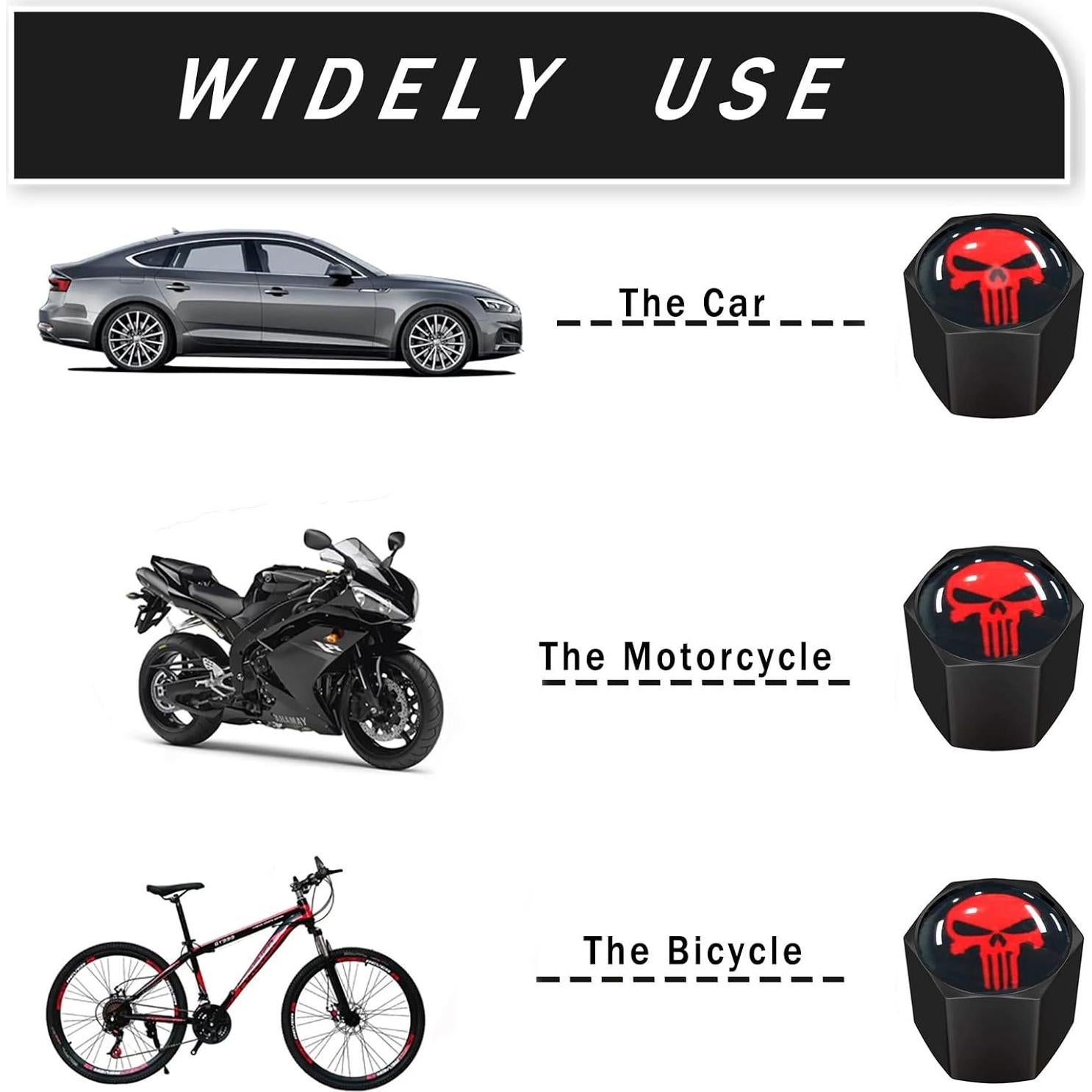 Tapa de Válvula de Neumático Ajxn 4 Piezas Calavera Roja