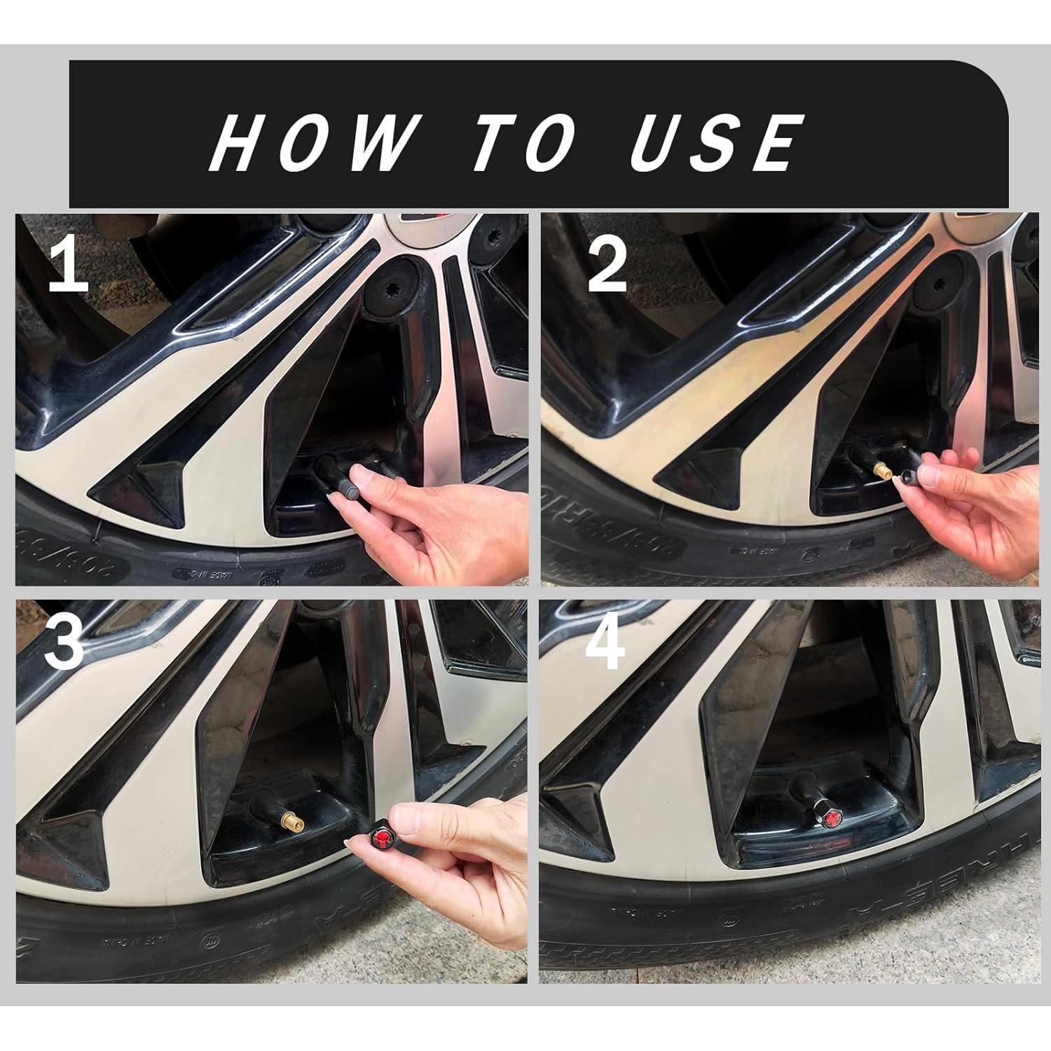 Tapa de Válvula de Neumático Ajxn 4 Piezas Calavera Roja