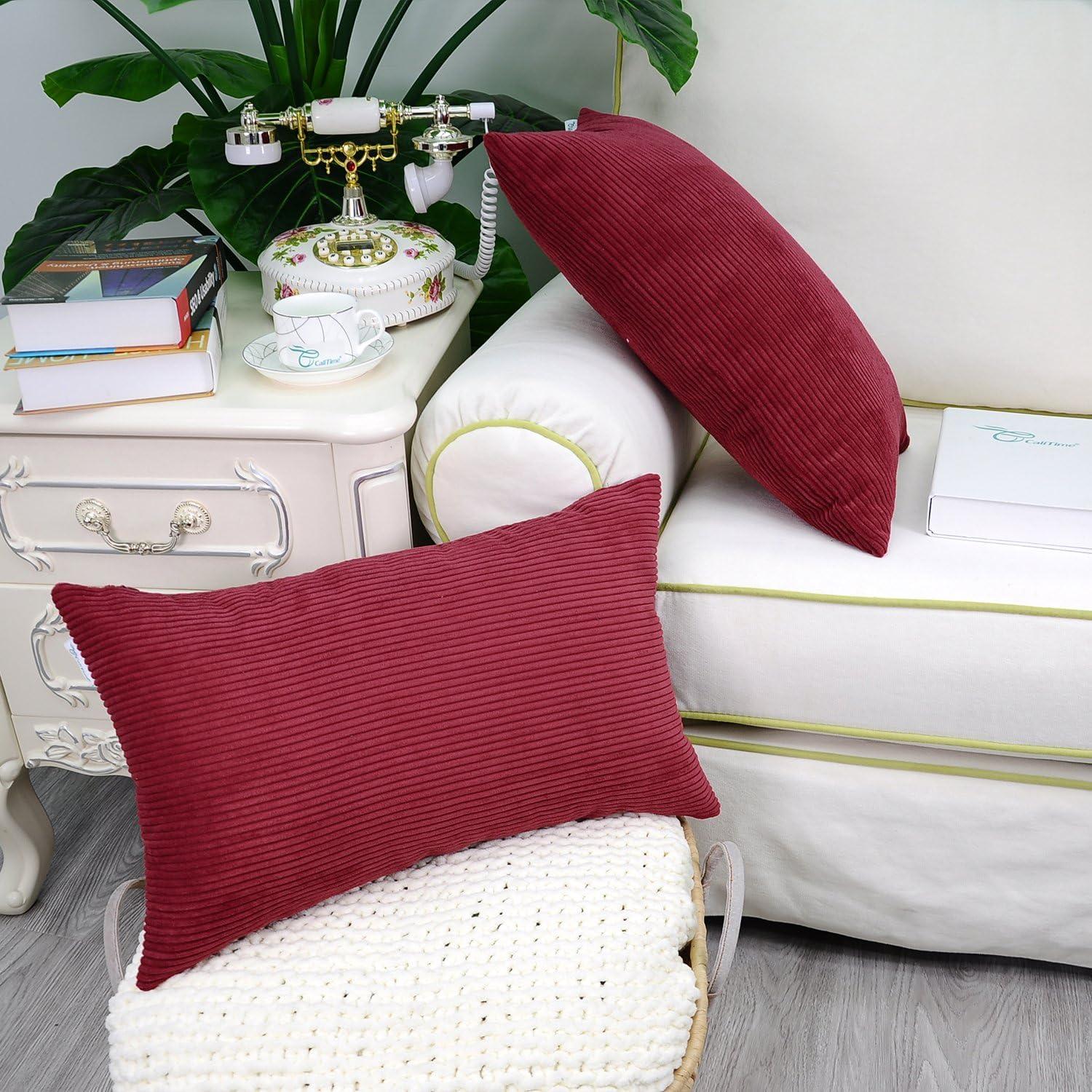 Funda de Cojín CaliTime Pack de 2 30x50 cm Rojo Oscuro