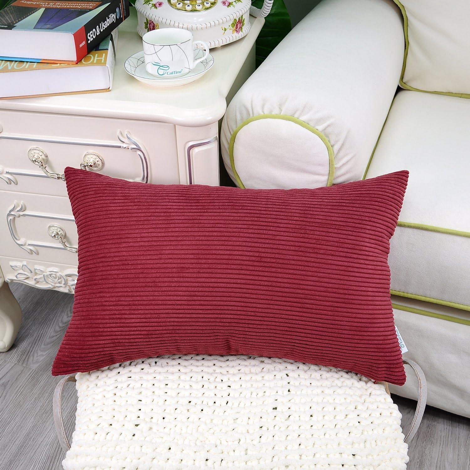 Funda de Cojín CaliTime Pack de 2 30x50 cm Rojo Oscuro