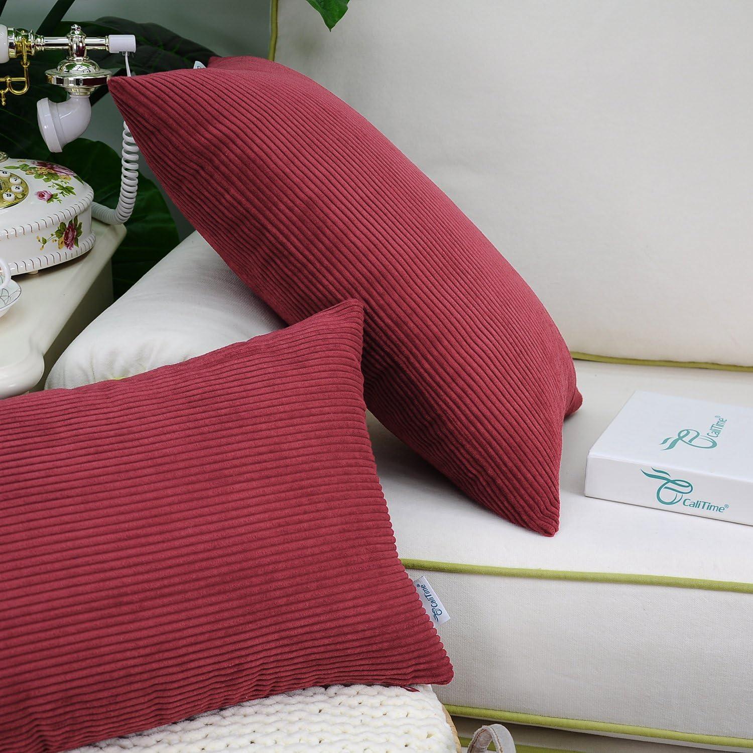 Funda de Cojín CaliTime Pack de 2 30x50 cm Rojo Oscuro