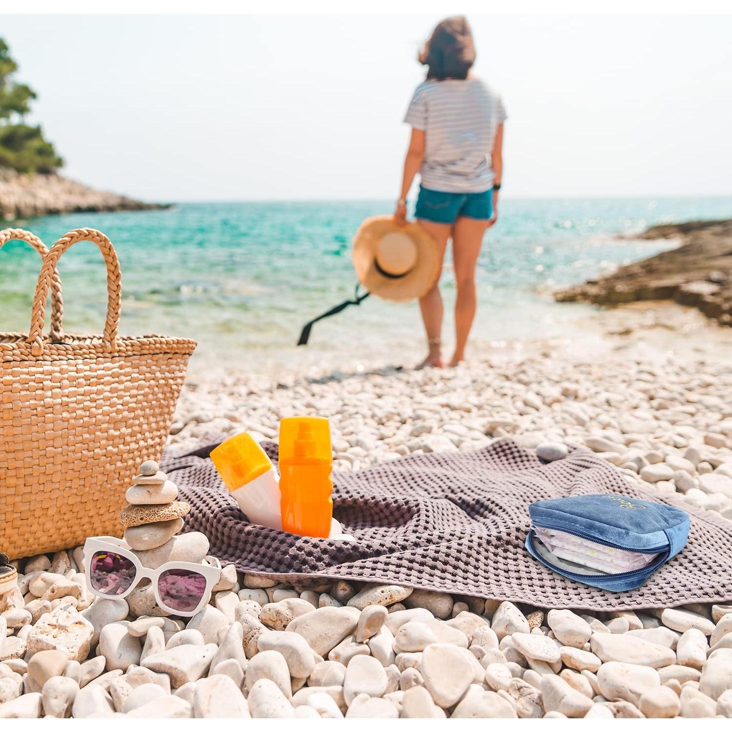 Bolsas de Almacenamiento de Toallas Sanitarias SIDESUGAR - Franela, 13.5x13.5cm, Azul Oscuro