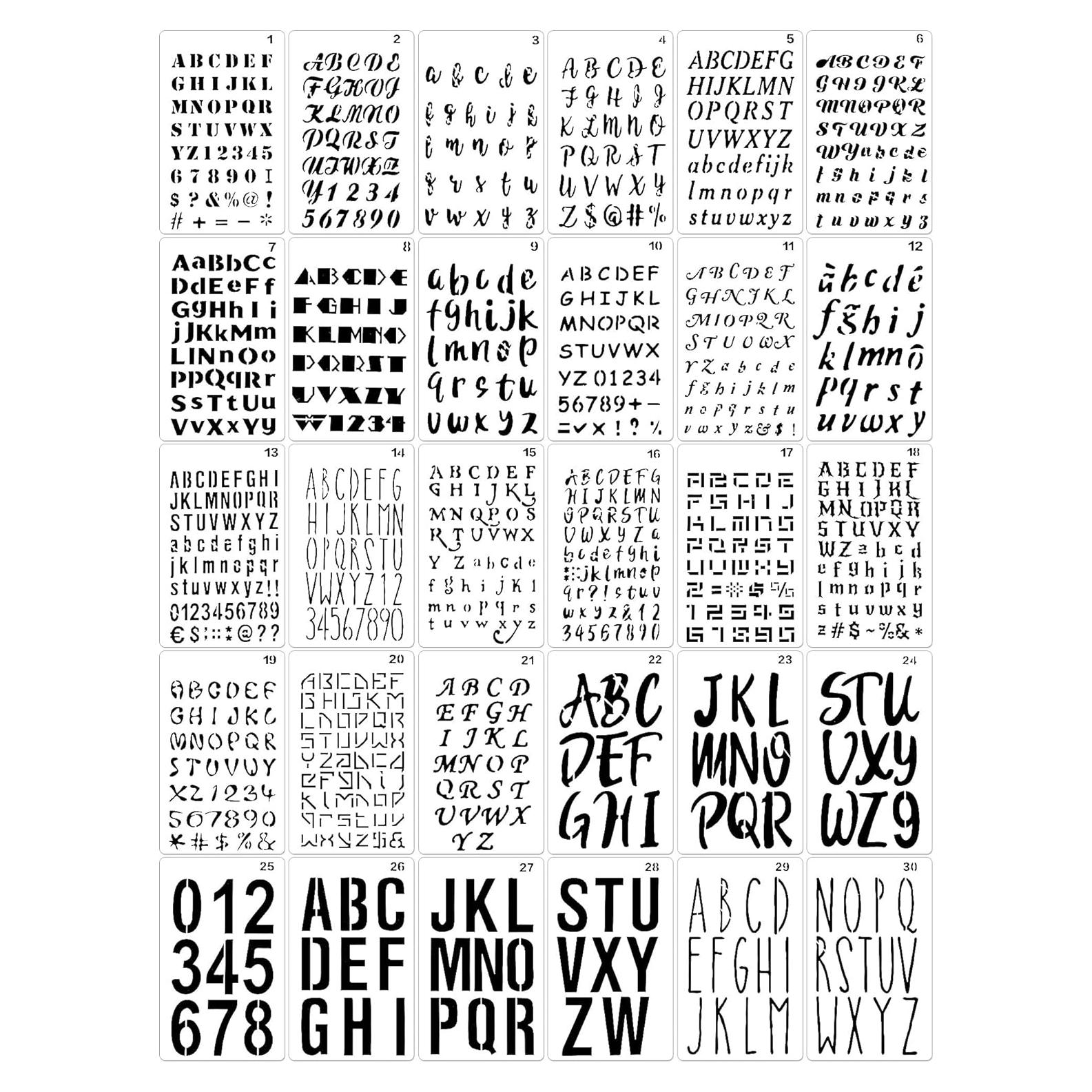 30 Plantillas de Letras y Números Reutilizables Tenare 10x17 cm