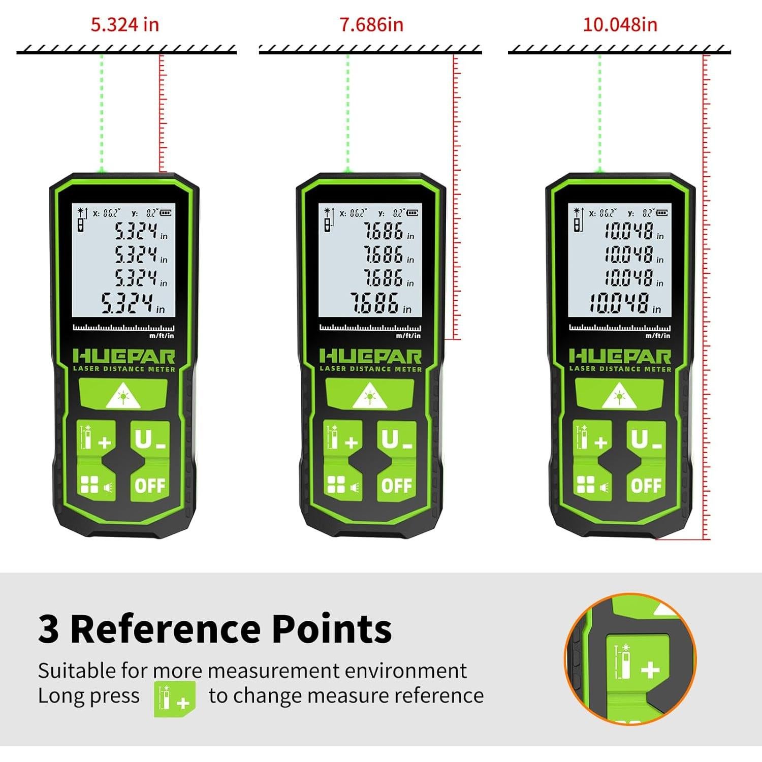 Medidor de Distancia Láser Huepar 393FT con Pantalla LCD